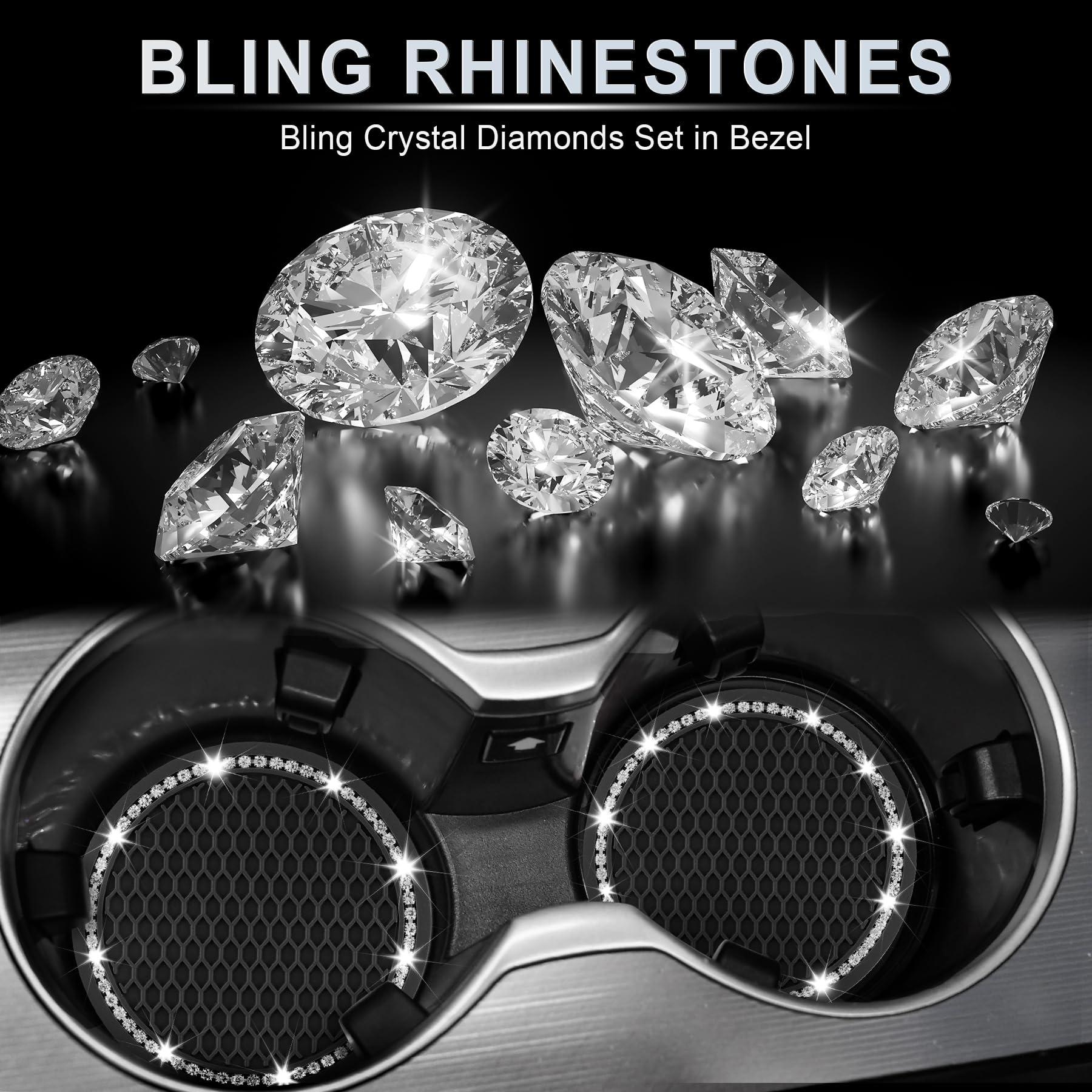 JUSTTOP Car Cup Holder Coaster, Insert 2 Pack Universal Auto Anti Slip, Bling Crystal Rhinestone Car Interior Accessories-Black - Image 6