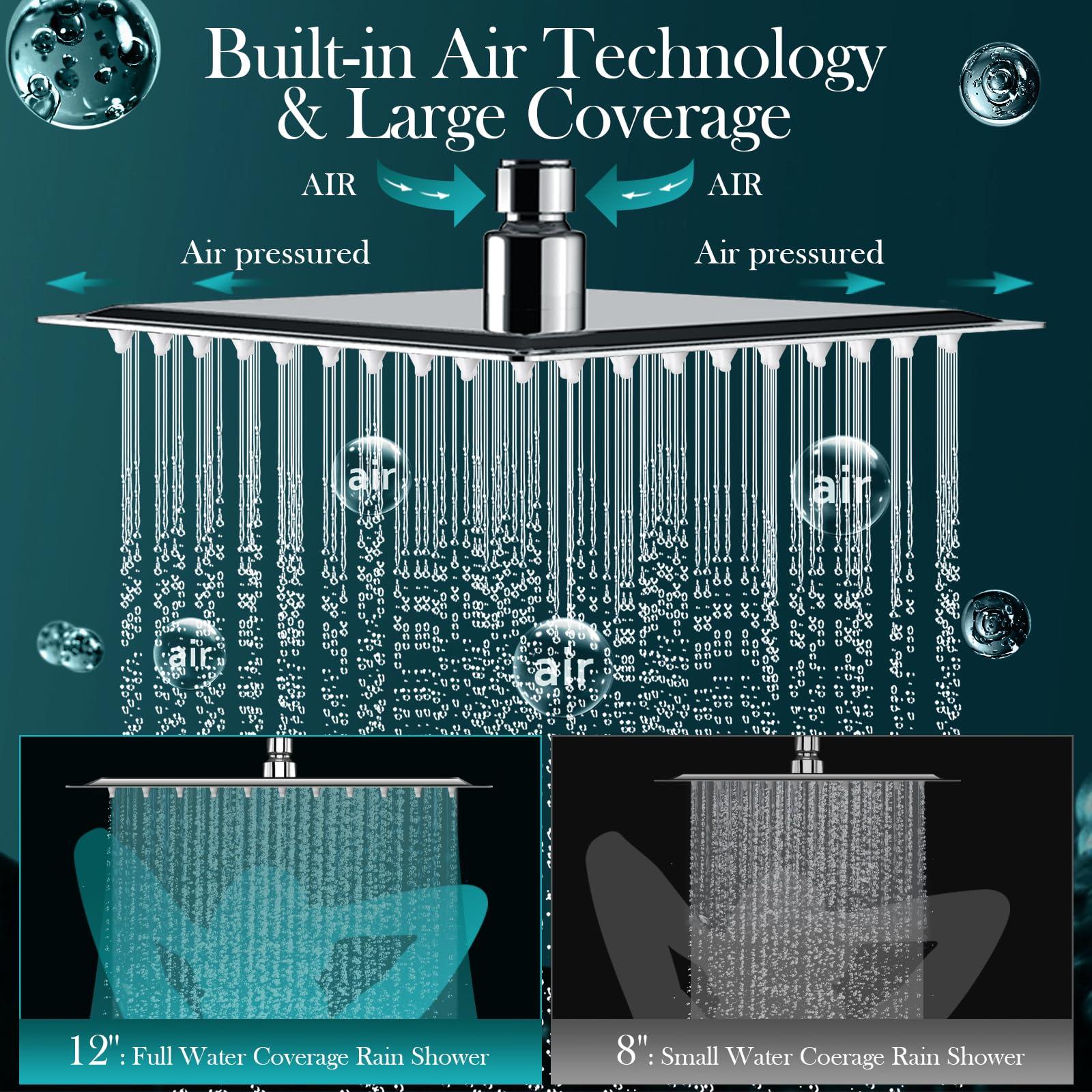 12'' Rain Shower Head Combo, High Pressure Rainfall Shower Head with 16'' Flexible Adjustment of Height/Angle Upgraded Extension Arm and 5 Setting Spray Handheld Shower Head, Anti-leak (Chrome) - Image 6