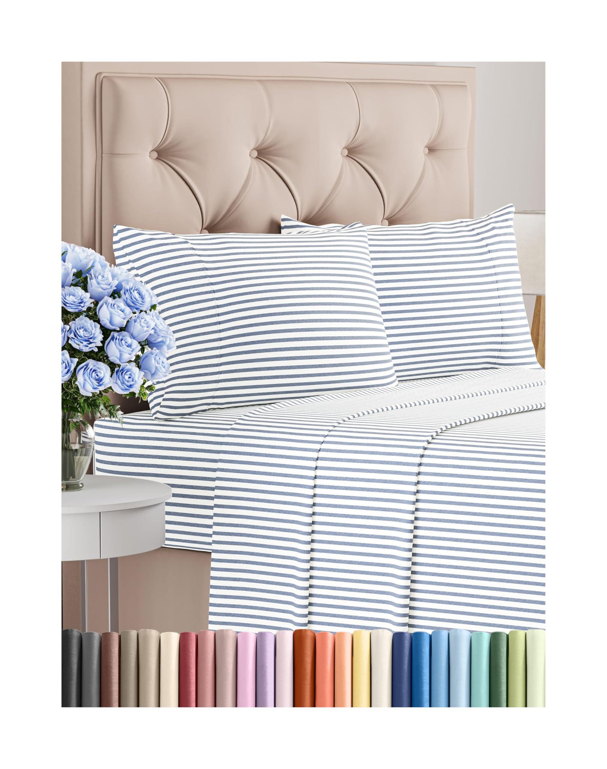 Queen Size 4 Piece Sheet Set - Comfy Breathable & Cooling Bed Sheets Set - Hotel Luxury Bedding for Women, Men, Kids, Teens, Boys & Girls - Deep Pockets, Soft, Wrinkle Free - Oeko-Tex - Blue Stripes 2