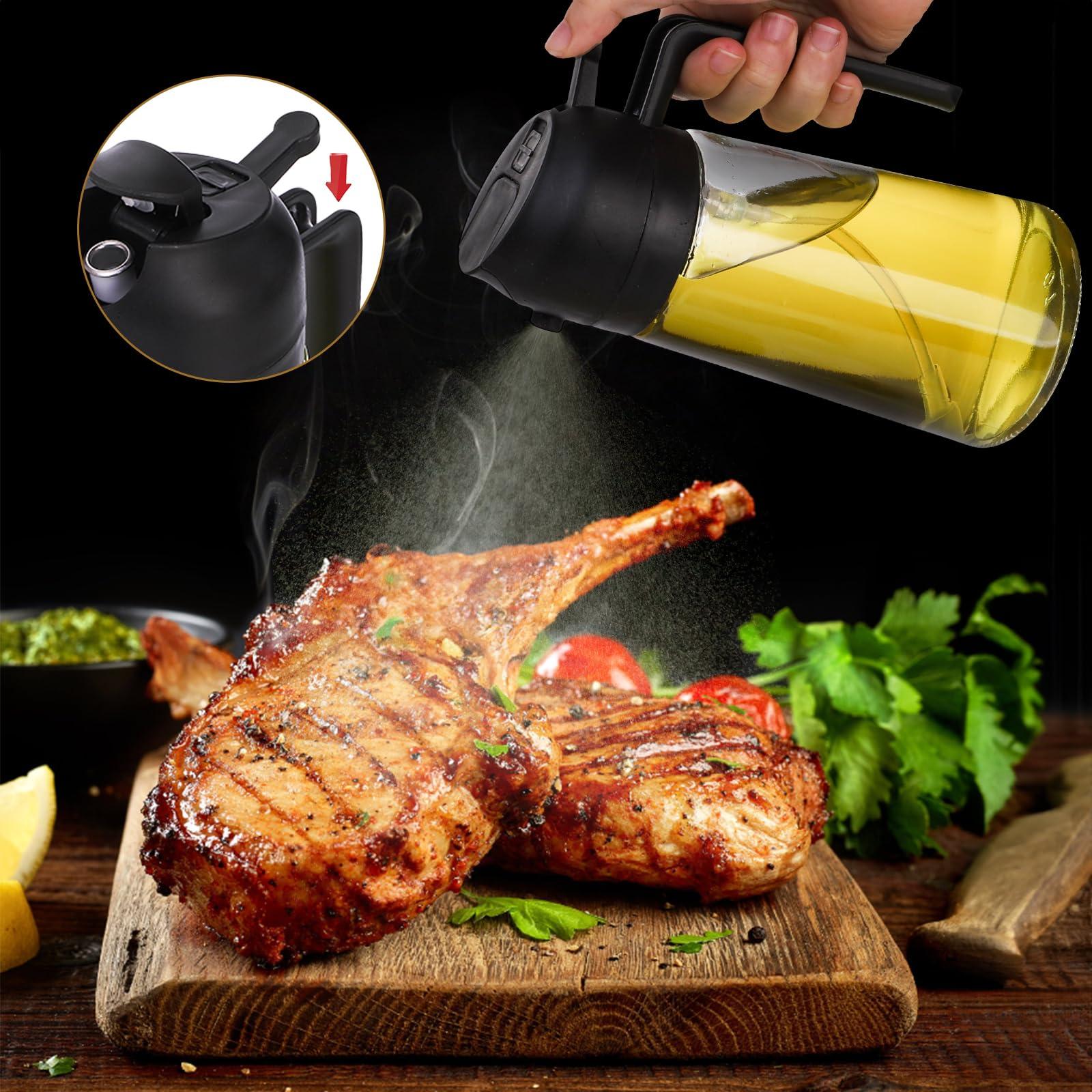 Nicunom 2 Pack Oil Dispenser Bottle, 16 Oz Glass Oil Sprayer 2 in 1 Olive Oil Dispenser for Kitchen, Leak-proof Glass Oil Bottle for Cooking, Salad, Air Fryer, Salad, Frying, BBQ - Image 2