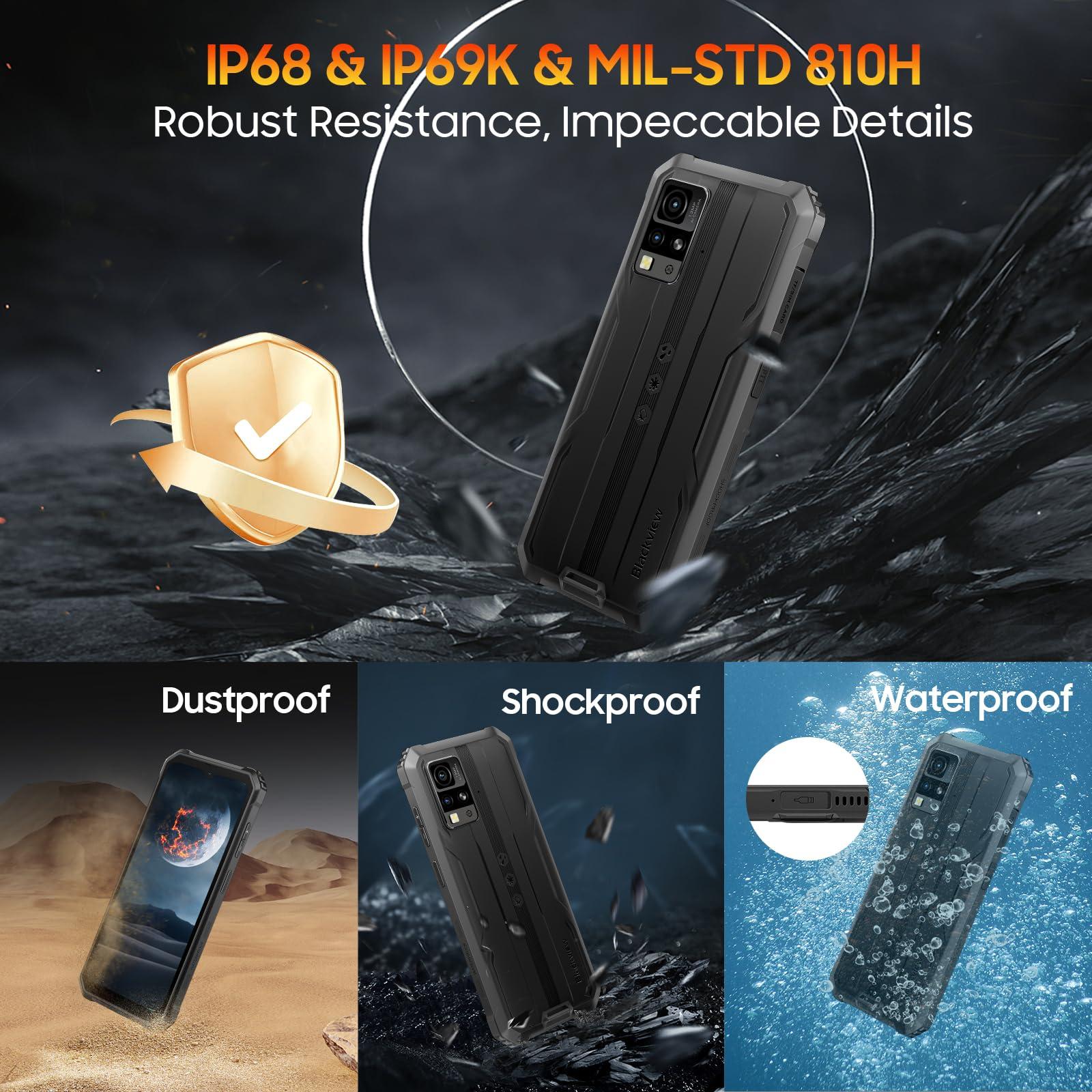 Blackview Phone BV4800, Android 13 4GB+32GB 2TB Expand Rugged Smartphone, 6.56" Incell Screen 5180mAh Rugged Phone, 4G T-Mobile Dual SIM Rugged Smartphone Unlocked, IP69K, 3 Card Slots/Face ID-Black - Image 5
