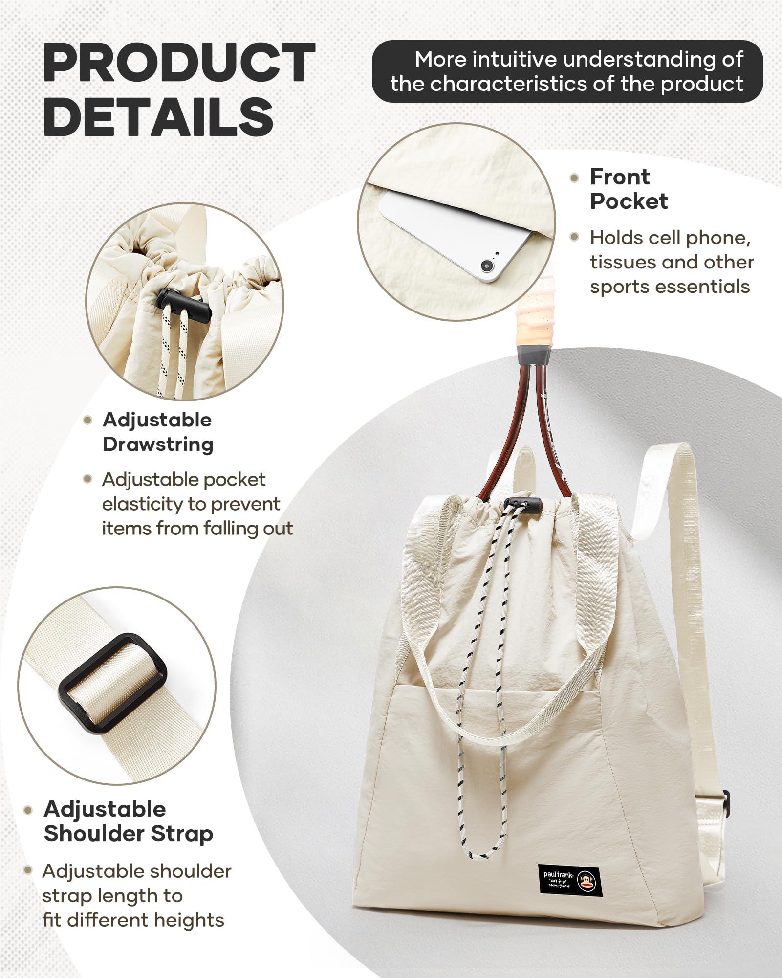 Paul Frank Tennis Bag,Tennis Pickleball Backpack For Women,Pickleball Bag,Gym Bags For Men Drawstring Backpack Holds 2 Rackets Beige - Image 6
