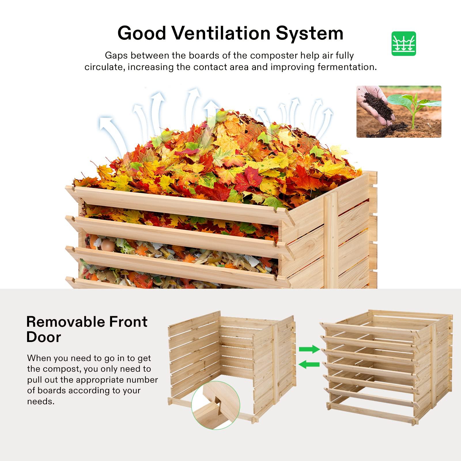VIVOSUN Wooden Compost Bin, Removable Front Door, Easy to Setup for Backyard, Lawn (Black with Gloves and Liner) - Image 5