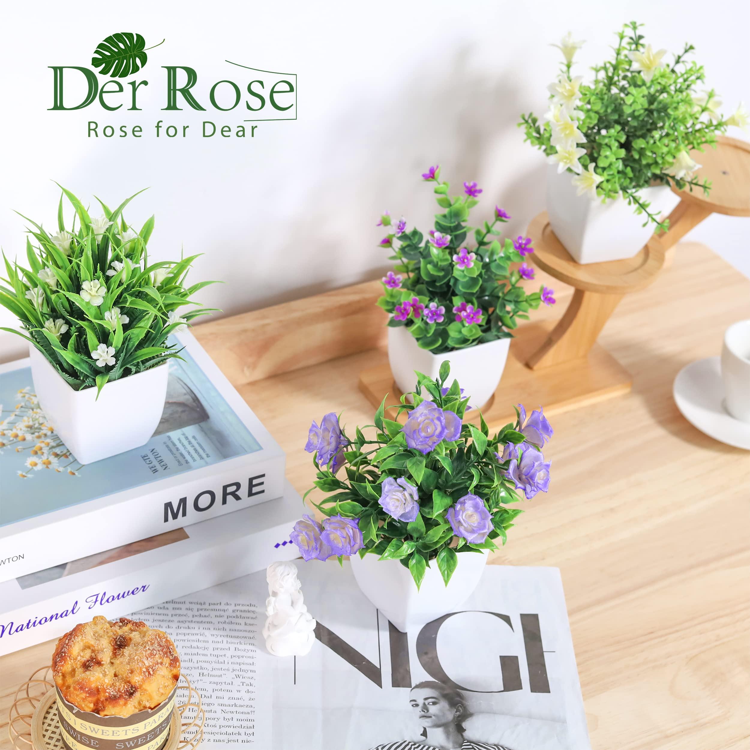 Der Rose 4 Pack Small Fake Plants Mini Artificial Faux Plants with Flowers for Home Room Farmhouse Bathroom Decor Indoor - Image 5