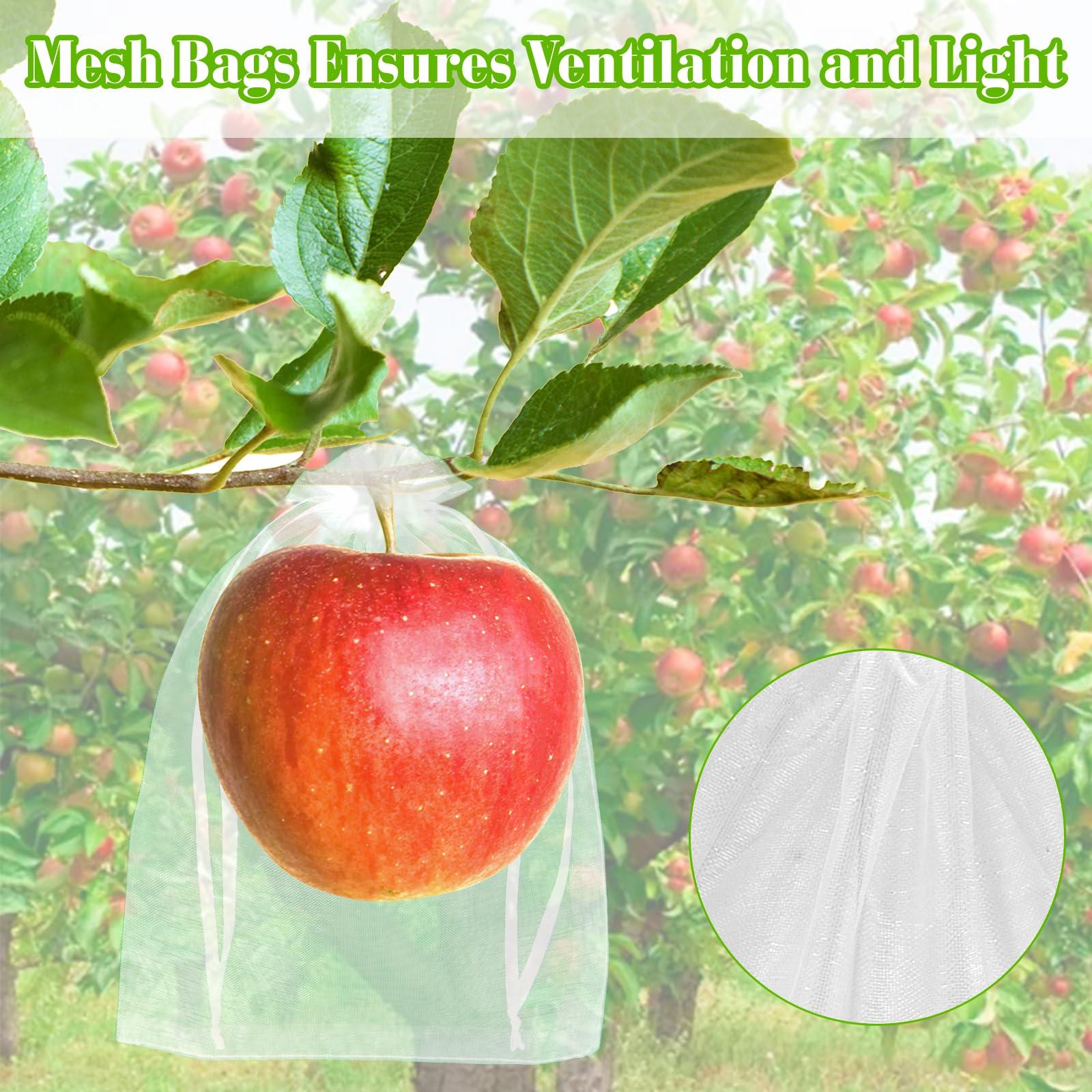 Morcheiong 60pcs Reusable Netting Mesh Bags - 6" x 8", Garden Fruit Protection with Drawstring (White) - Image 4