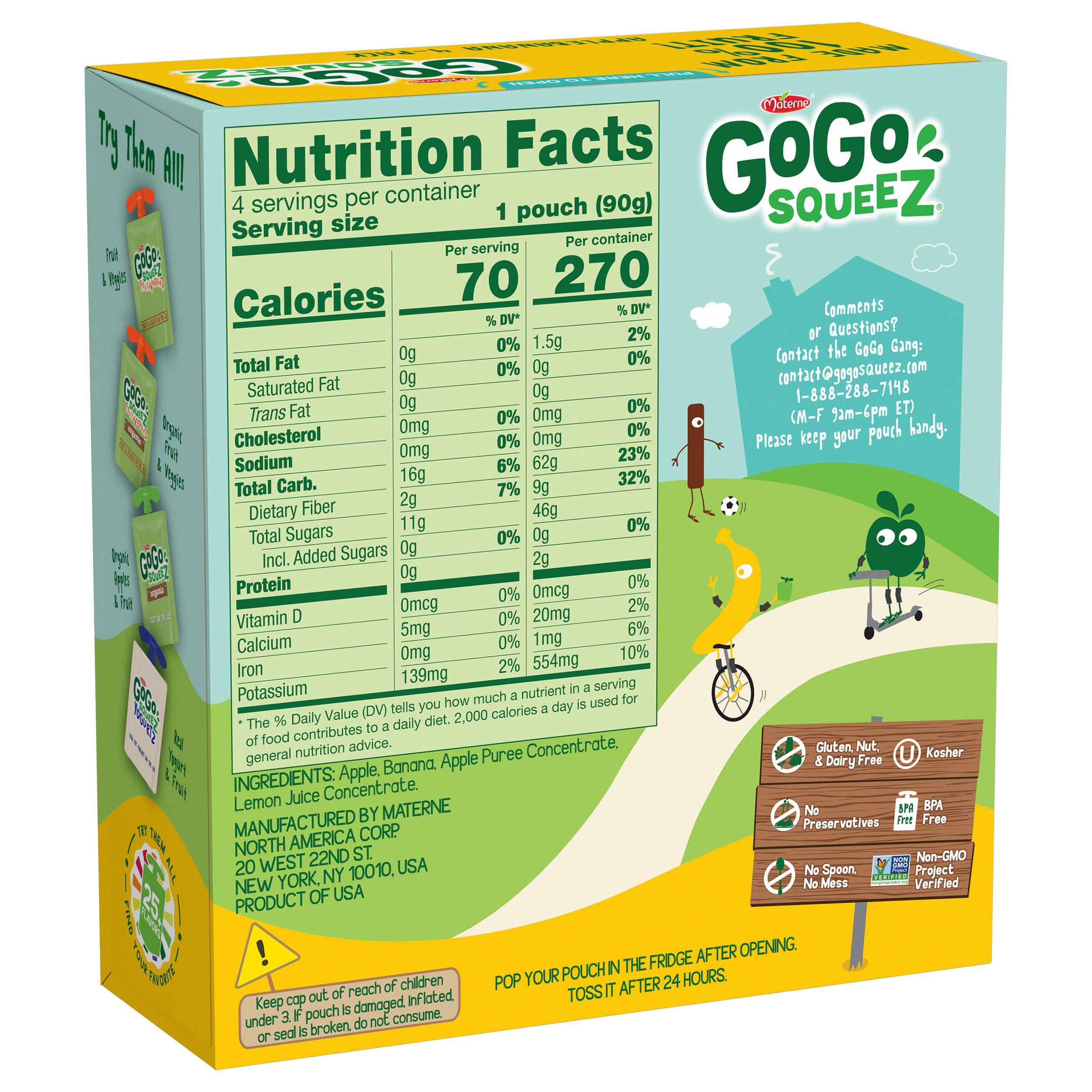 GoGo squeeZ Applesauce and Fruit Puree, Apple Banana, 3.2 oz (Pack of 48), Unsweetened Fruit Snacks for Kids, Gluten Free, Nut Free and Dairy Free, Recloseable Cap, BPA Free Pouches - Image 2