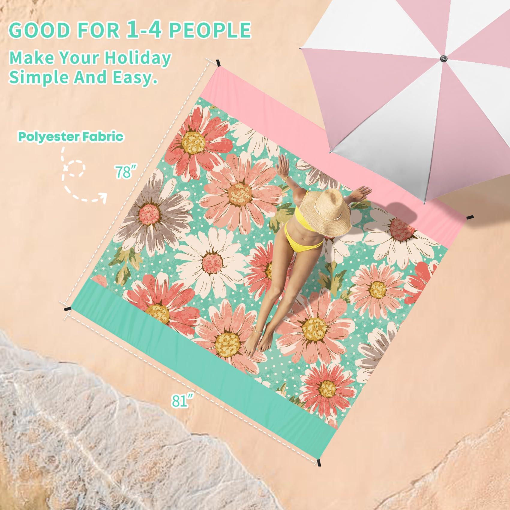 BYDOLL Beach Blanket Waterproof Sandproof 78''×81'' Suits1-4 Adults Compact Lightweight Oversized Sand-Free Blanket Large Picnic Mat for Beach Travel Camping Hiking - Image 4