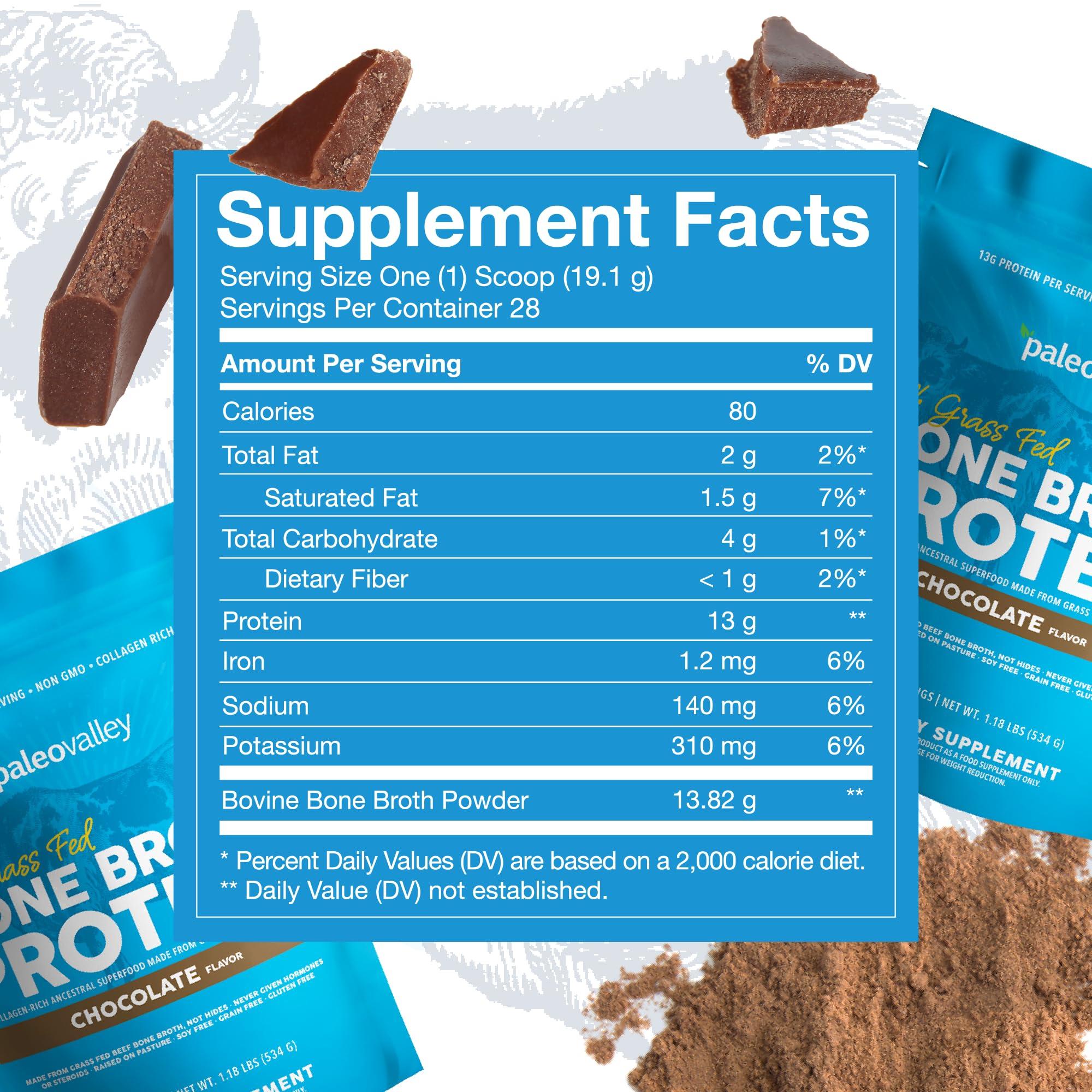 Paleovalley 100% Grass Fed Bone Broth Protein Powder - Chocolate - Rich in Collagen for Hair, Skin, Gut Health, Bone and Joint Support - 28 Servings - Image 2