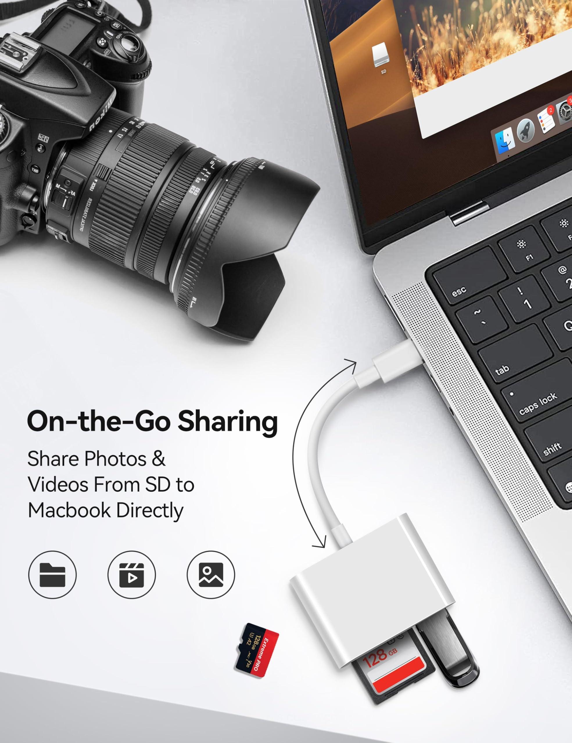 MujuDoler USB C SD Card Reader for iPhone 15 16 iPad Mac 3 in 1 USB-C Memory Trail Camera Card Adapter with Dual Slots & USB Port for Mac MacBook Pro/Air/Mini Android Laptop More USBC Typec Devices - Image 3