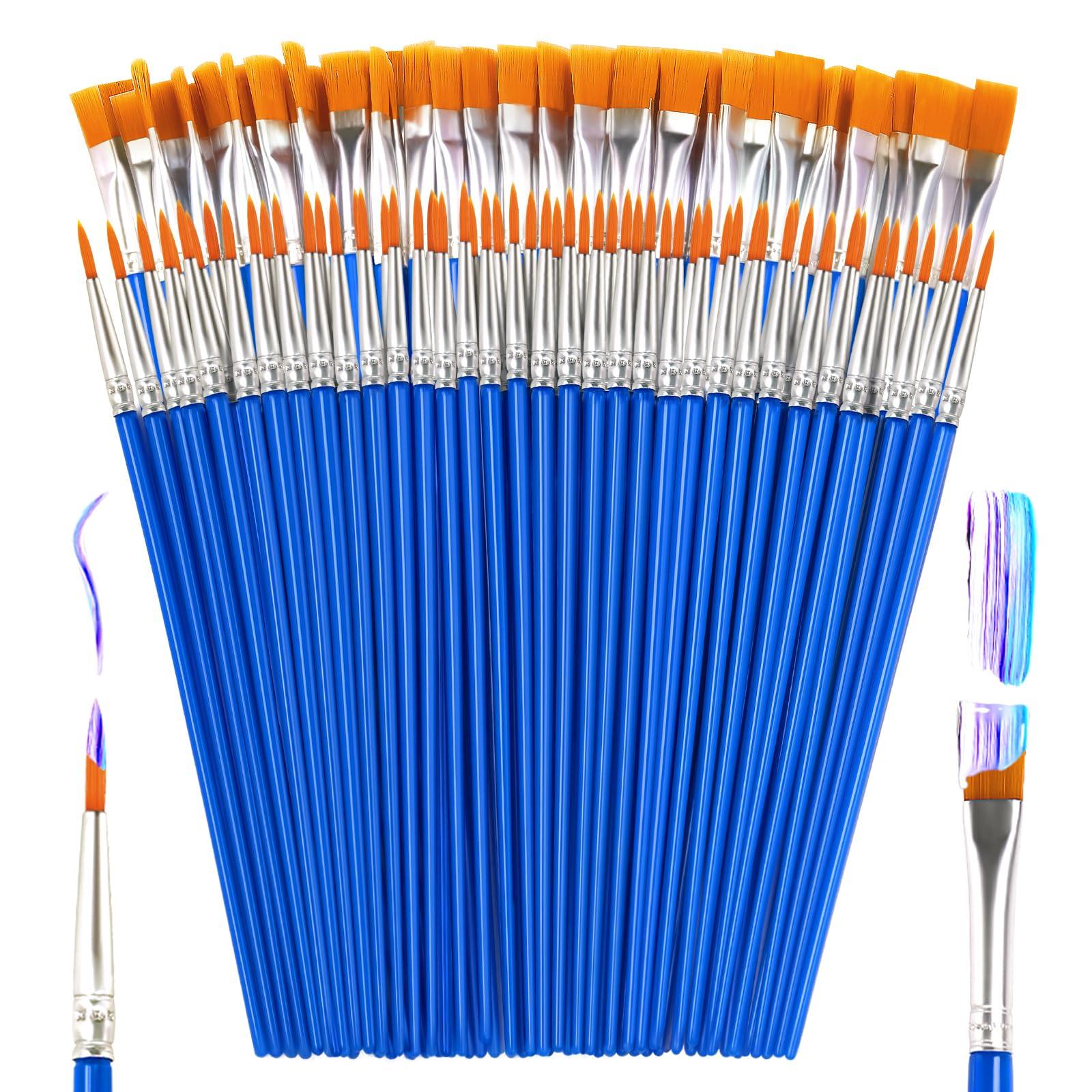 ZRLEI Small Paint Brushes Bulk, 110 Pcs Flat Tip Round Acrylic Paint Brushes for Kids Classroom Acrylic Watercolor Canvas Face Painting Touch Up