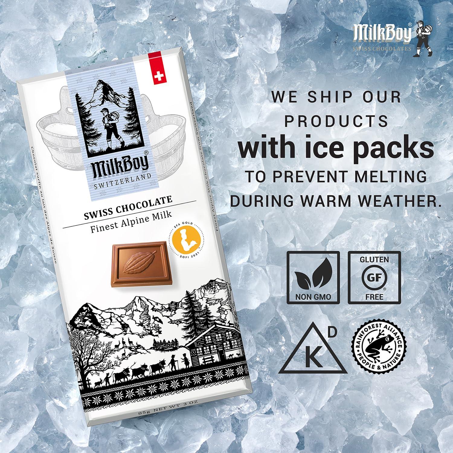 Milkboy Swiss Chocolate Bars - Premium Swiss Alpine Milk Chocolate - Smooth European Milk Chocolates Gift - Sustainably Farmed Cocoa - Gluten Free - 3 oz, Pack 2 - Image 3