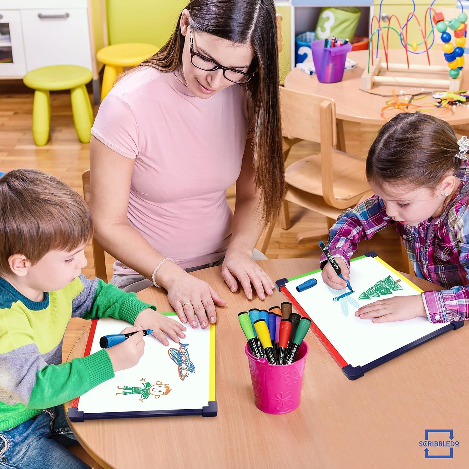 SCRIBBLEDO 5 Pack Small White Board Dry Erase Board for Kids Portable 9"x12" Drawing Magnetic Mini Whiteboard White Board for Students Teachers School Supplies Lapboard for Kids & Erasers - Image 2