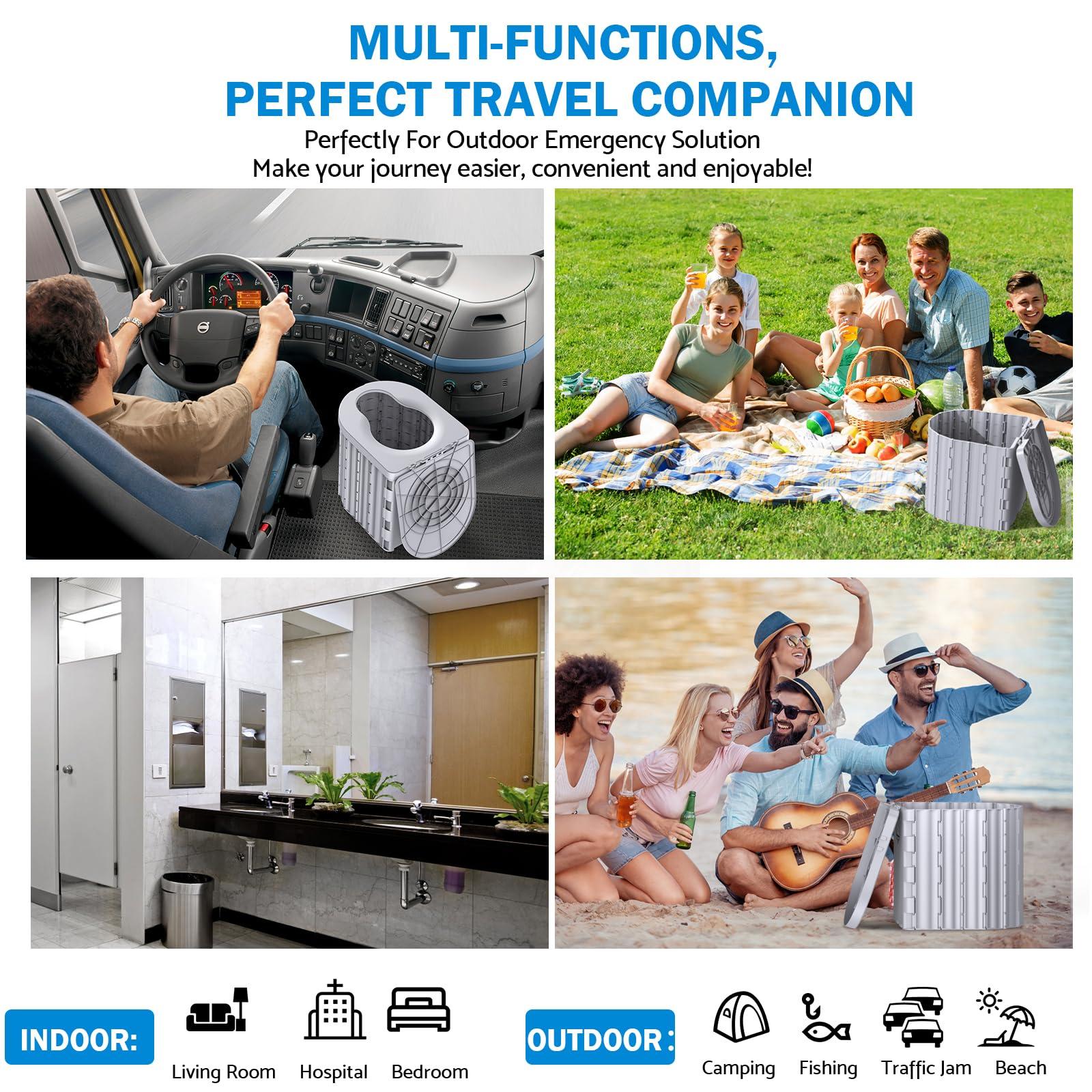 Portable Toilet, Upgraded 15'' toilet With Removable Paper Holder, Camping Toilet With A Load Capacity Of 450 Lbs, Portable Potty for Camping, Hiking, Road Trip, Car, RV, Tent, Beach, Truck Drivers - Image 7