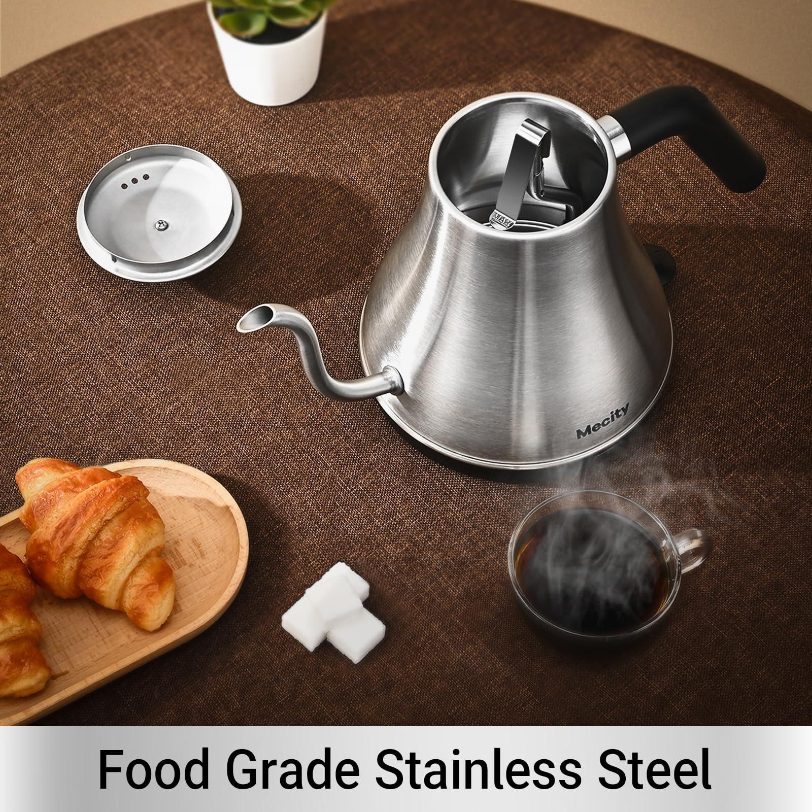 Mecity Electric Kettle Gooseneck Water Kettle Stainless Steel Tea Kettle Water Boiler Fast Heating, Auto Shut Off, 27 fl oz, 1000W, Stainless Steel - Image 2