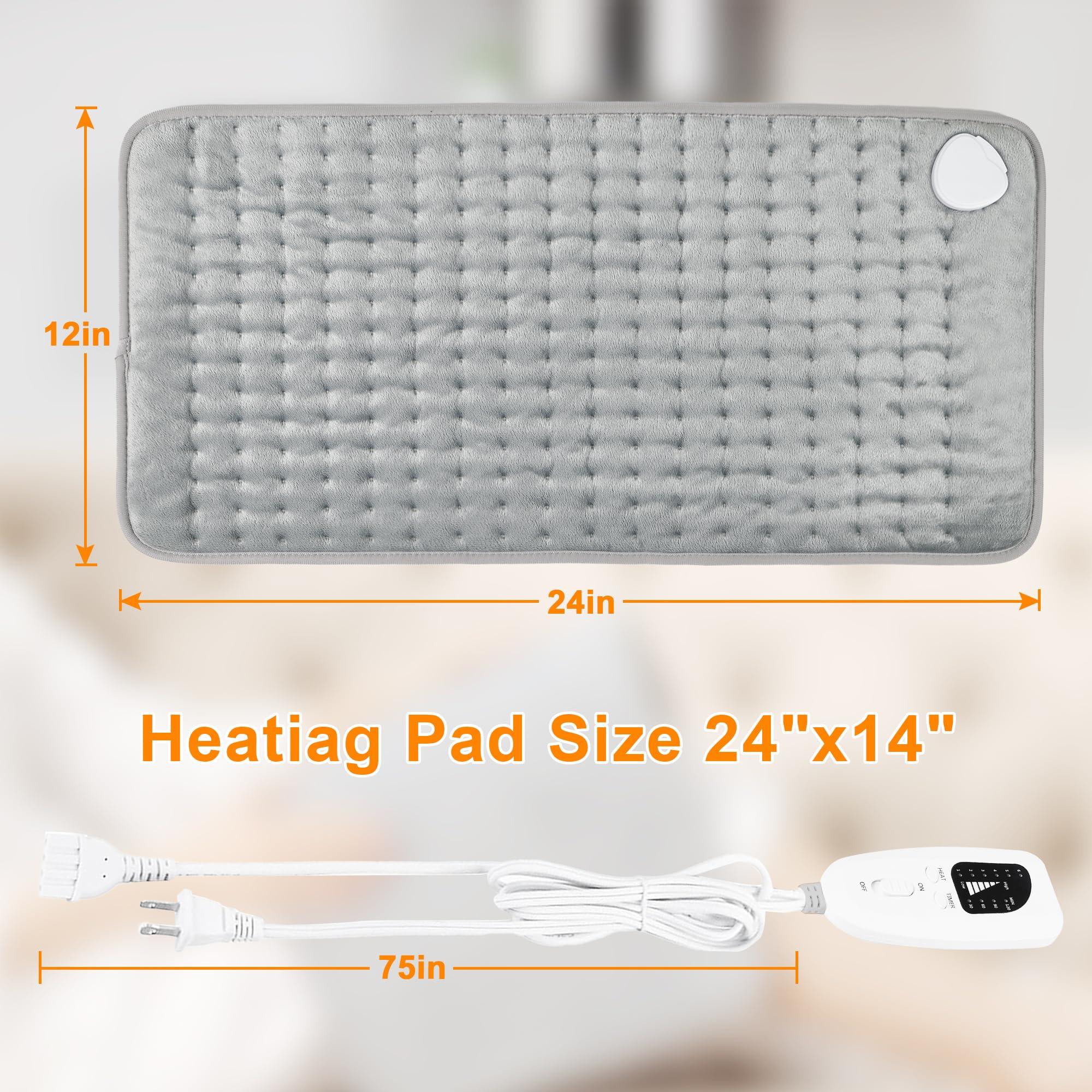 Heating Pad,Electric Heating Pads for Back,Neck,Abdomen,Fathers Day Dad Gifts,Moist Heating Pad for Shoulder,Knee,Arms,Legs,Dry/Moist Heat & Auto Shut Off,Birthday Gifts for Men(Light Gray, 24''×12'') - Image 8