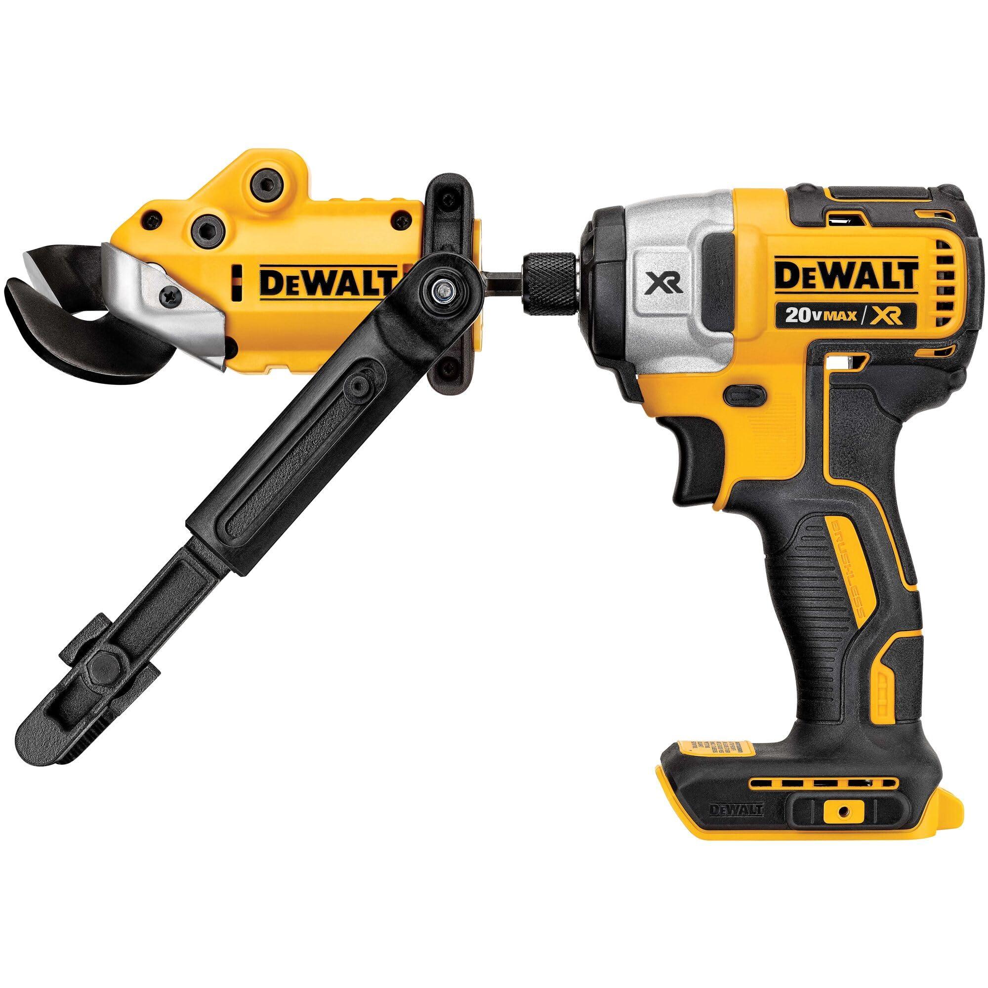 DEWALT Metal Shear/Cutter Drill Attachment, Impact Ready, 360 Degree Pivoting Head, Cuts 18GA Material (DWASHRIR)(Yellow, Black) - Image 11