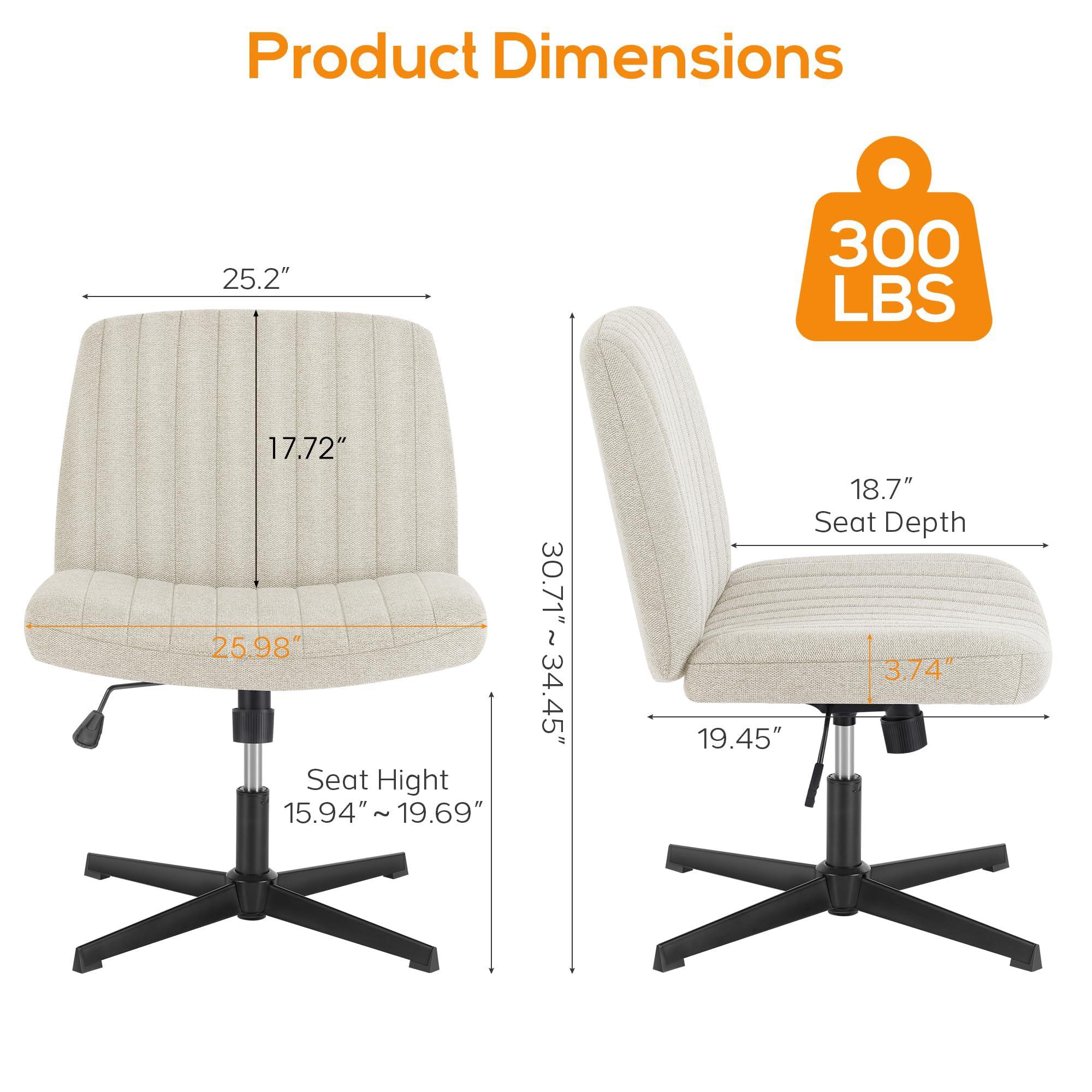 DUMOS Criss Cross Chair Legged Office Wide Comfy Desk Seat, No Wheels Armless Computer Task Seating, Swivel Vanity Home Height Adjustable - Image 2
