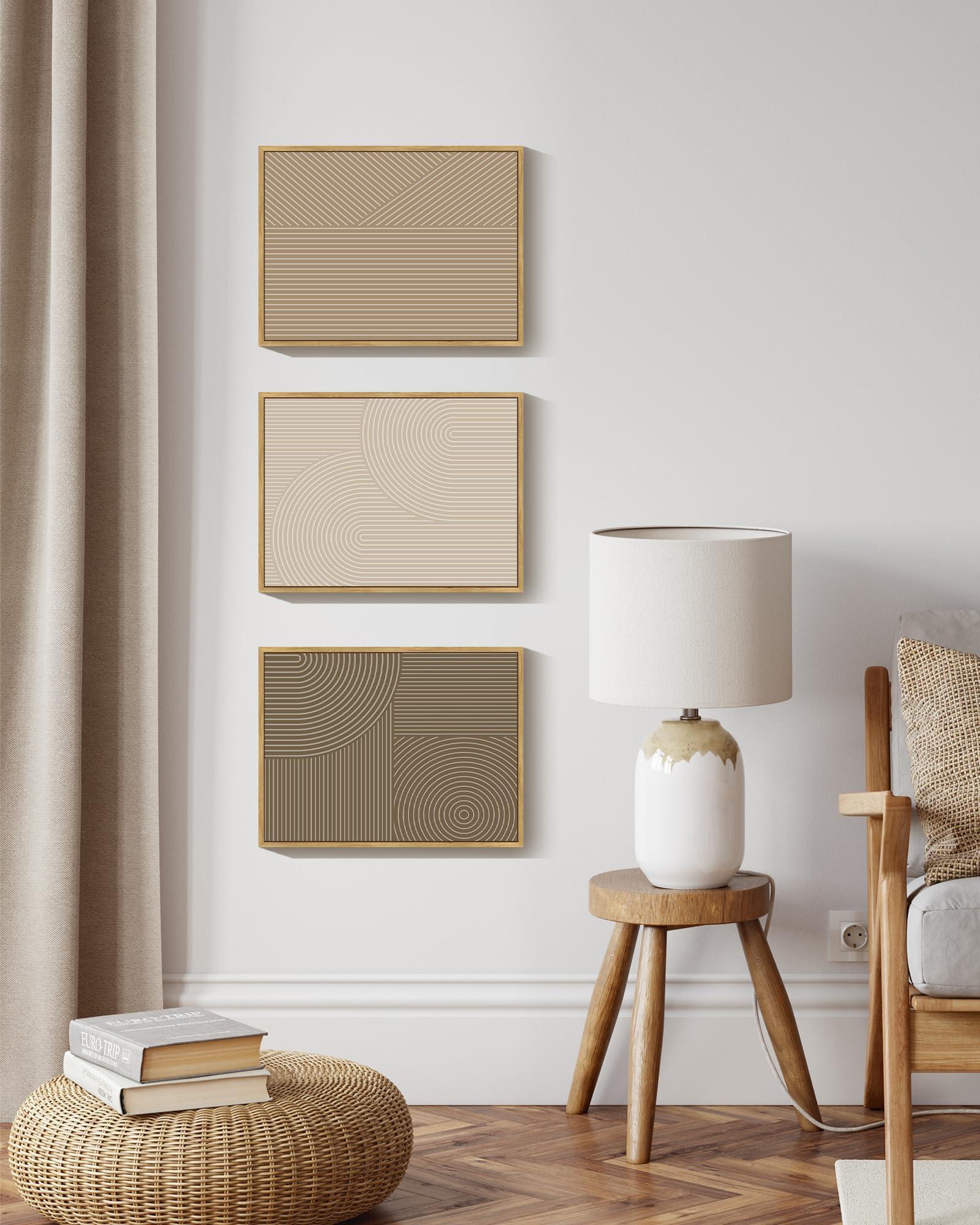PHOPAGO Minimalist Abstract Framed Wall Art Modern Boho Neutral Line Wall Decor Geometric Artwork Kitchen Dining Room 11x14in Natural Framed - Image 3