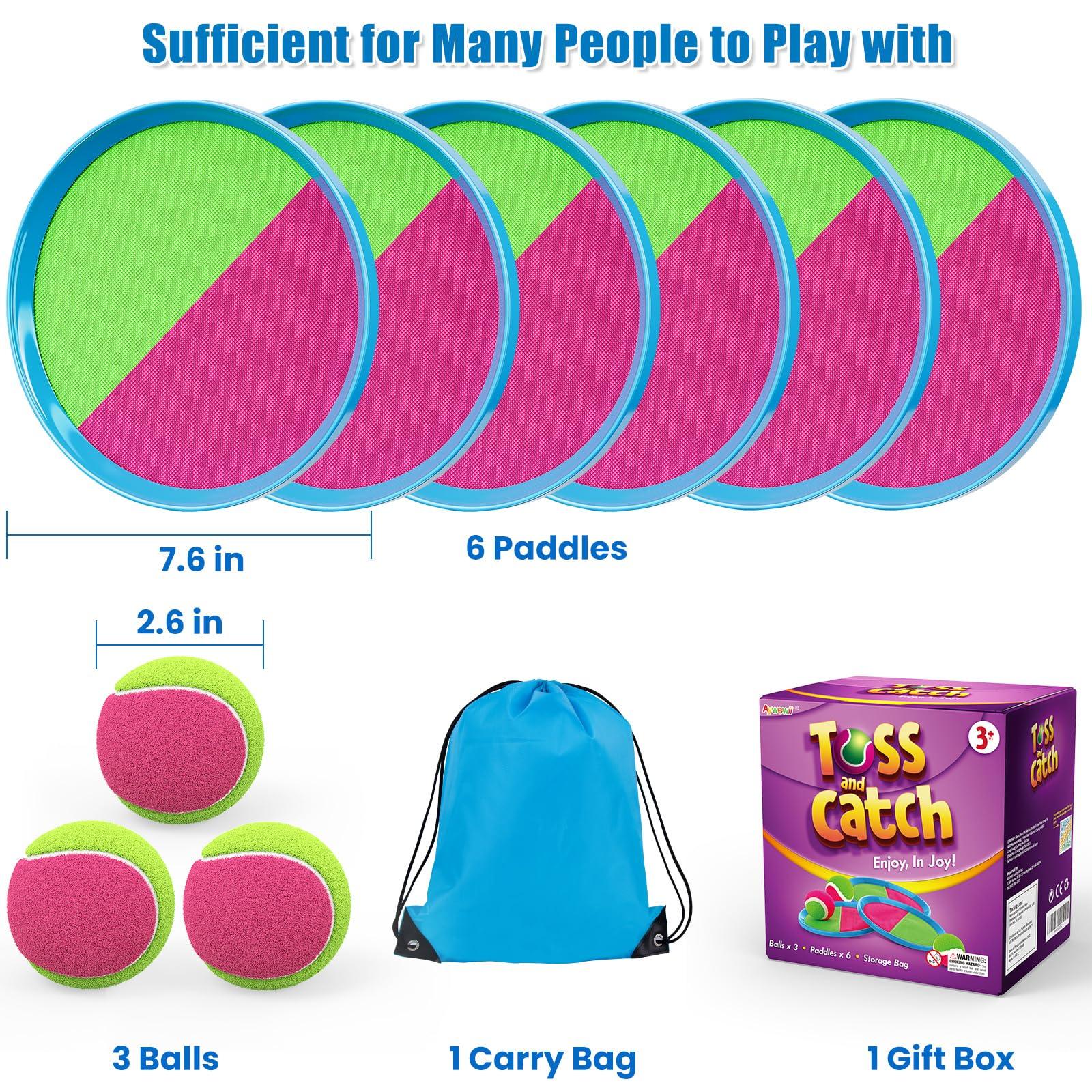Aywewii Toss and Catch Ball Set Kids Games, Beach Outdoor Toys for Kid with 6 Paddles and 3 Balls Kids Toys Outside Boys Game Age 3-12 Easter Basket Stuffers Birthday Gift - Image 8