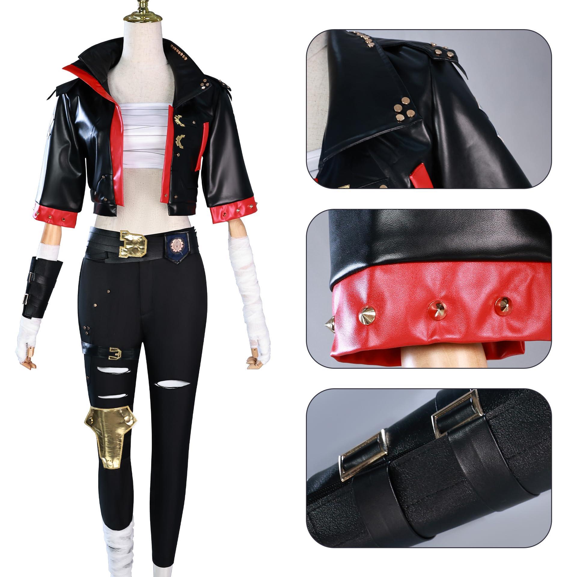 Women's Anime Black Punching Gloves Cosplay Outfit with Faux Leather Jacket - Image 2