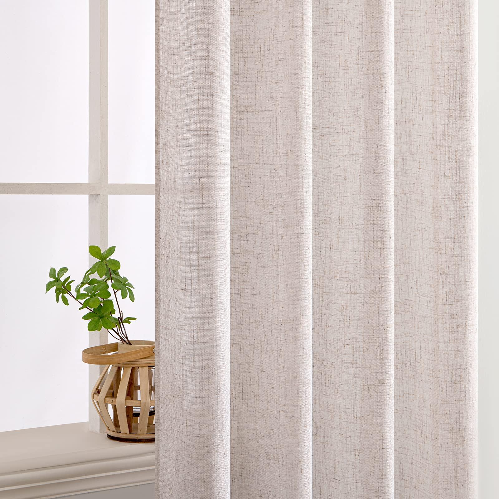 MIULEE Natural White Linen Curtains 84 Inch Long for Bedroom Living Room, Soft Thick Linen Textured Window Drapes Semi Sheer Light Filtering Rod Pocket Back Tab Neutral Farmhouse Cream Ivory 2 Panels - Image 5