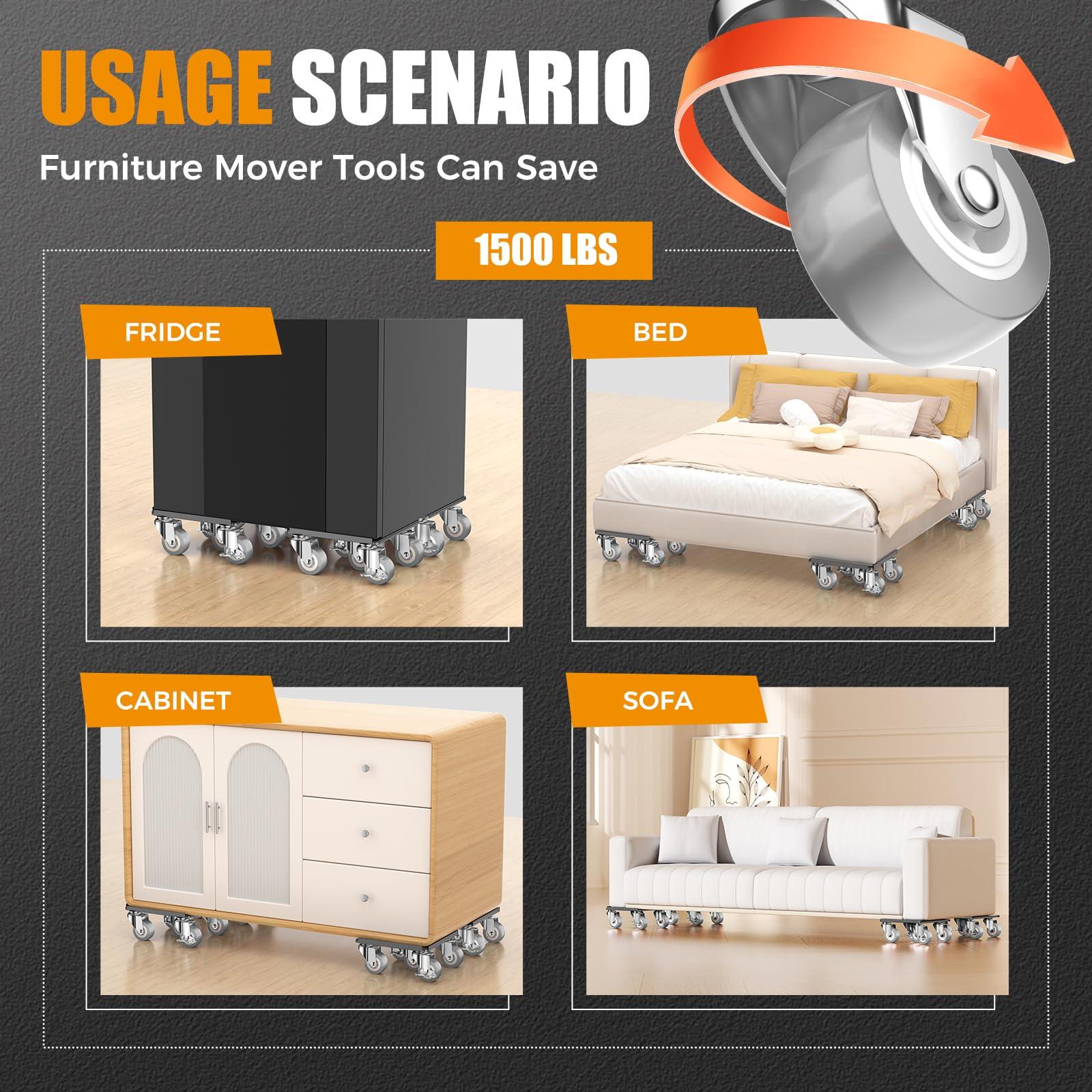 LOYAL TIGER Furniture Dolly,Furniture Mover Pro Set,Furniture Lifter with 5 360° Rotatable Rubber Universal Wheels，Carbon Steel Panel Furniture Movers，Maximum Load 1500LBS. - Image 7