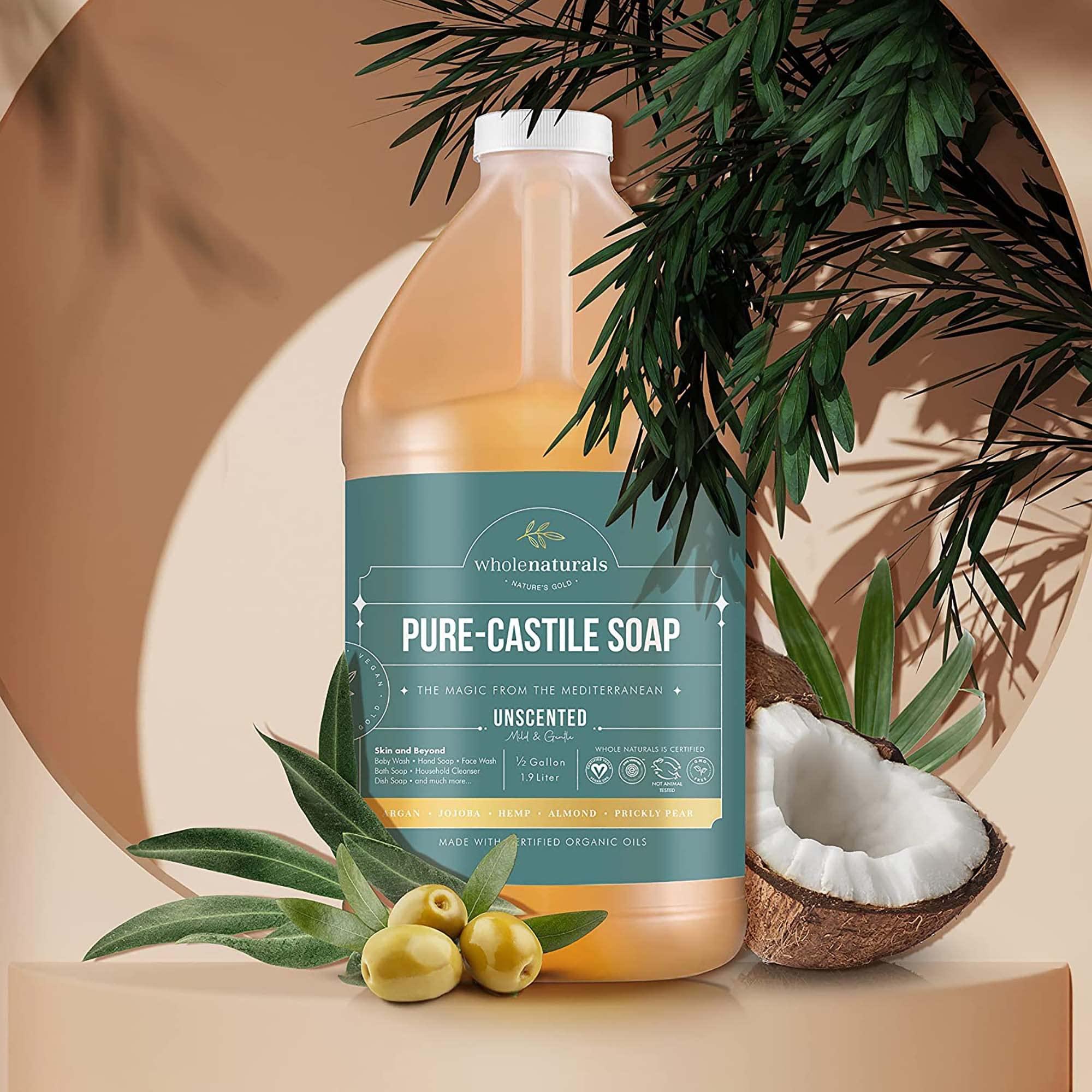 WHOLENATURALS Pure Castile Soap Liquid, EWG Verified & Certified Palm Oil Free Unscented, Natural, Mild & Gentle Non-gmo & Vegan - Organic Body Wash, Laundry, Pet/Dog and Baby Soap - 64 Fl Oz - Image 3