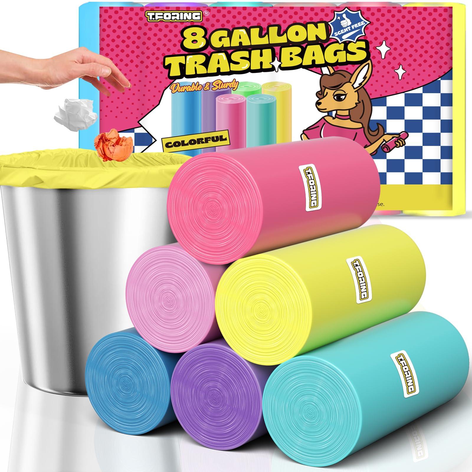 T.FORING 8 Gallon Trash Bags Colored - 150 Count Medium Garbage Bags Unscented, 30 Liter Thick Trash Can Liners, Plastic Wastebasket Liners for Home Kitchen Bathroom