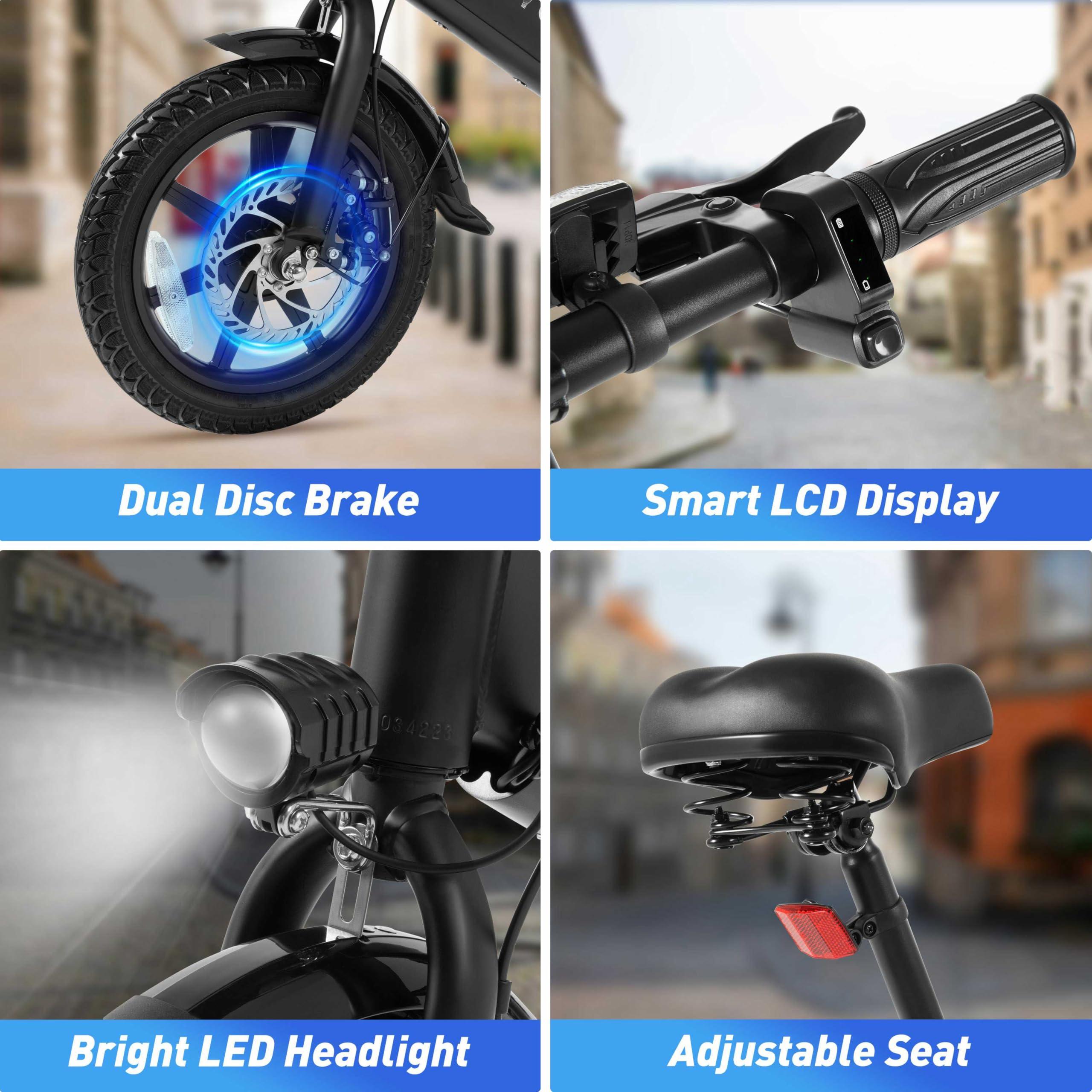 DYU Electric Bike for Adults Teens, Folding Electric Bicycle,Commuter City E-Bike with 350W Motor and 36V 7.5Ah Battery,3 Levels Assist, Dual Disc Brakes,14/16" Foldable ebike with Pedals - Image 7