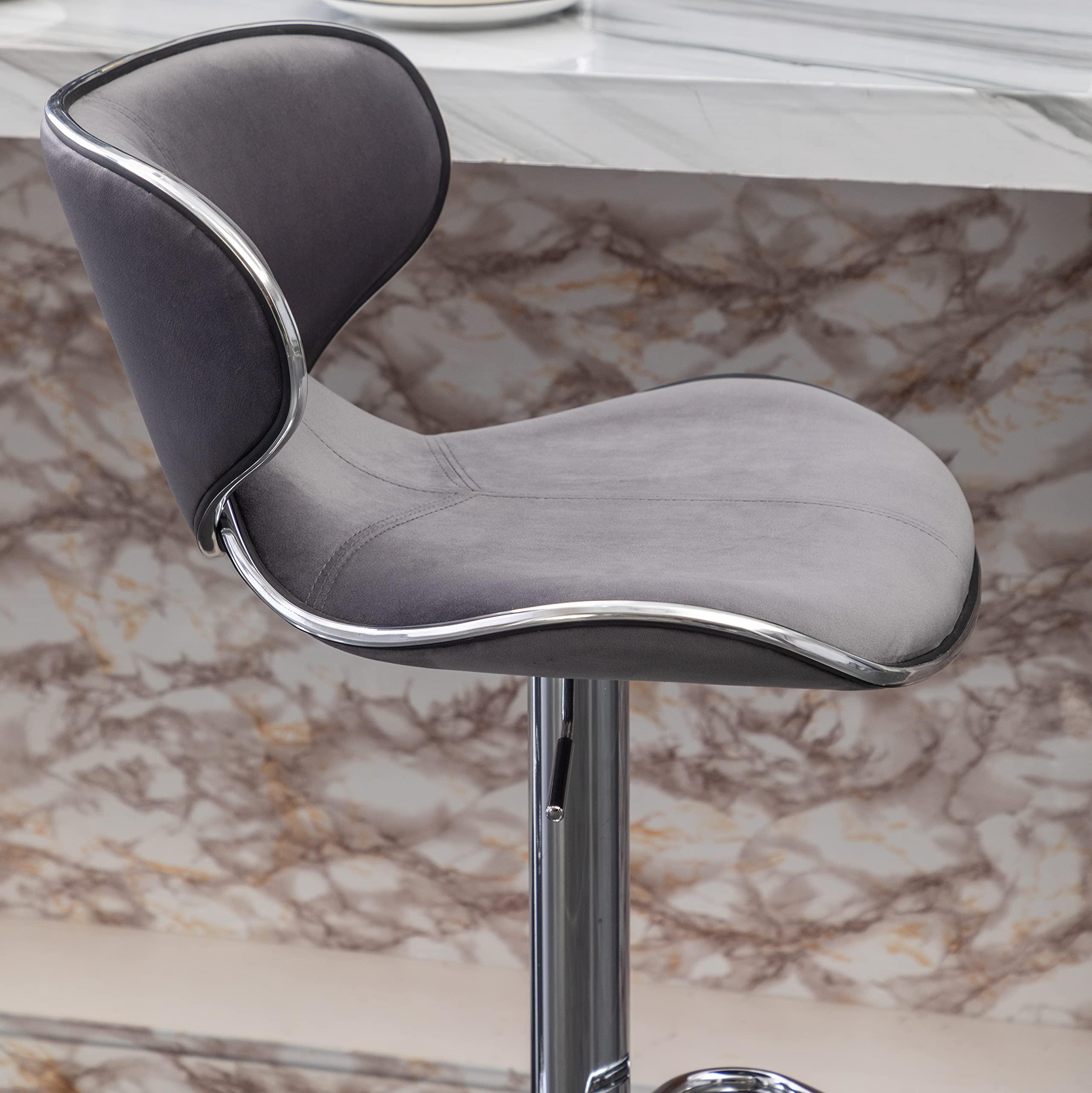 Roundhill Furniture Masaccio Velvet Upholstered Adjustable Swivel Barstool, Set of 2, Gray - Image 10
