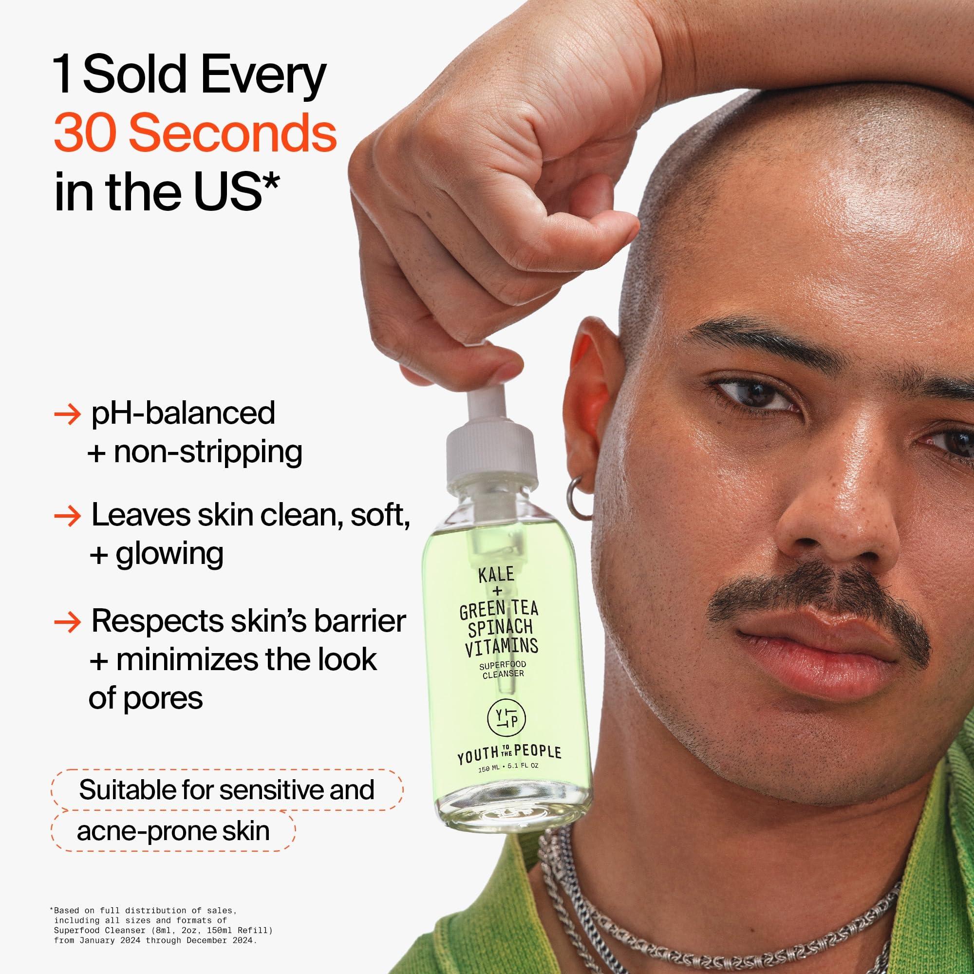 Youth To The People Superfood Facial Cleanser - Kale + Green Tea Daily Face Wash, Gentle Makeup Remover, With Antioxidants for Glowing Skin & Less Visible Pores, Award-winning, Refillable Packaging - Image 4