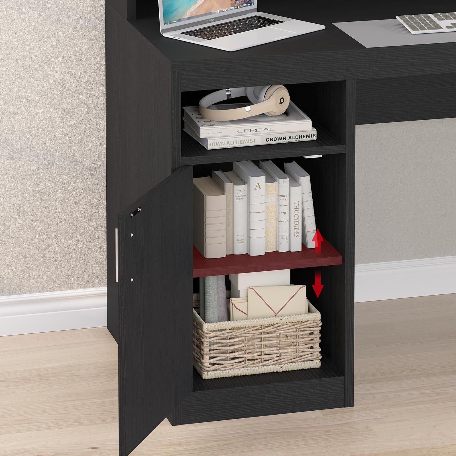 YOMILUVE Computer Desk with 3 Drawer & Storage Shelves, Home Office Desk with File Drawer & Cabinet, Writing Study Table with Long Monitor Stand & Printer Shelf, Executive Desk, Black - Image 6