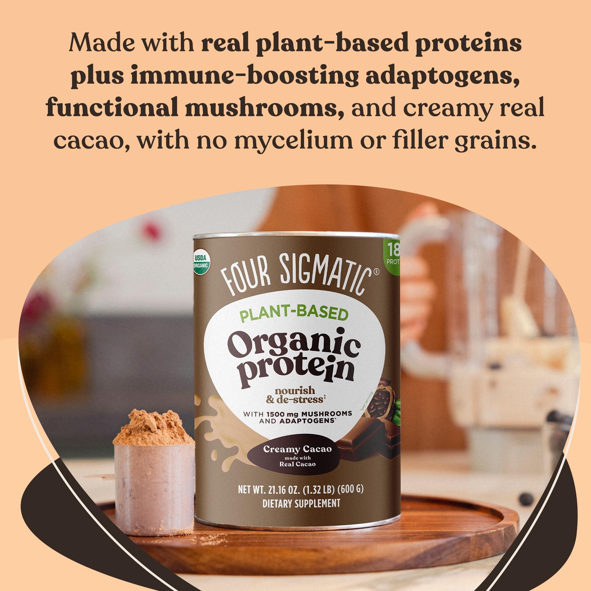 Four Sigmatic Organic Plant-Based Protein Powder Creamy Cacao Protein with Lion’s Mane, Chaga, Cordyceps and More | Clean Vegan Protein Elevated for Brain Function and Immune Support | 21.16 oz - Image 4
