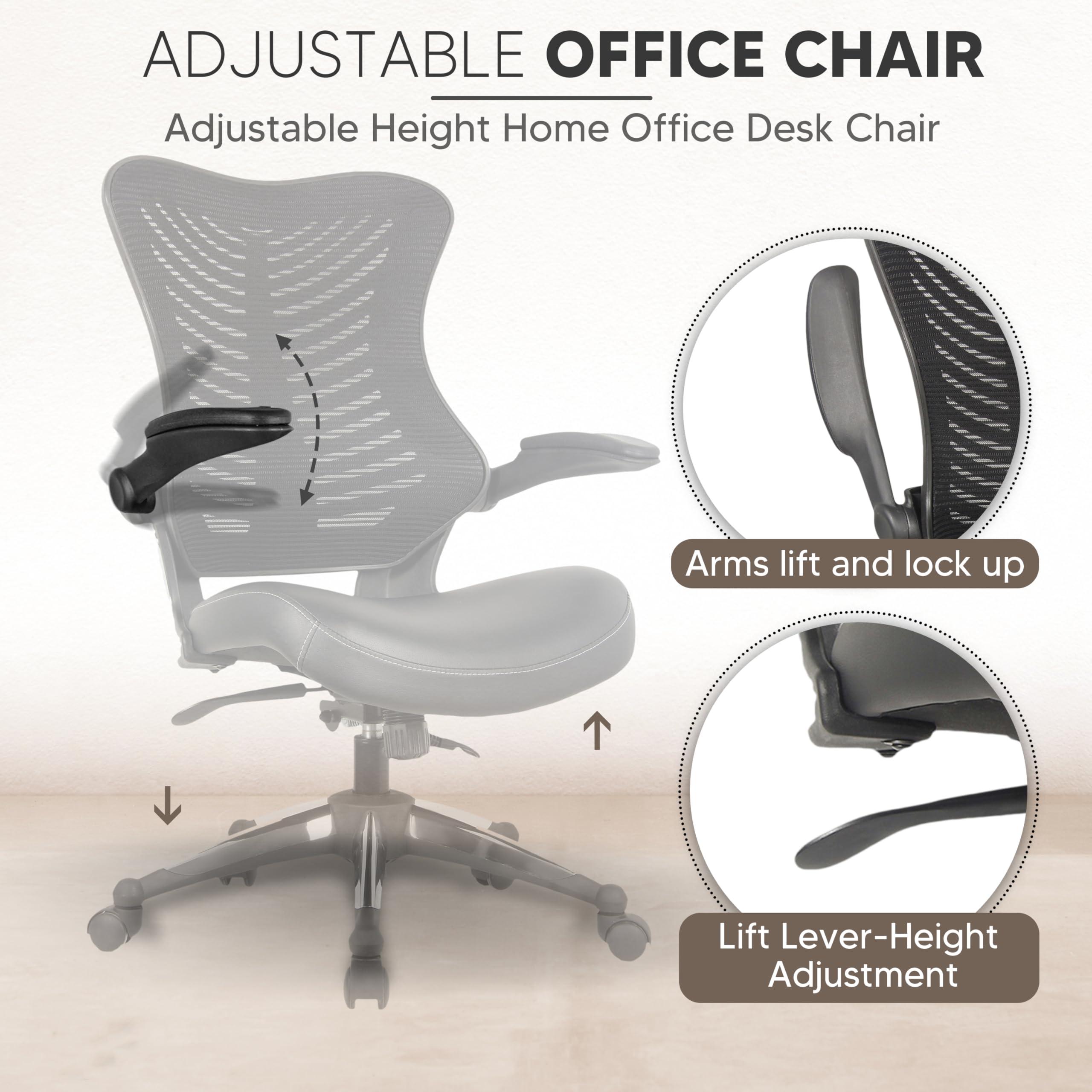 OfficeFactor Executive Ergonomic Computer Office Chair Back Mesh Bonded Leather Seat Flip-up Arms Lumbar Support Molded Foam Seat Adjustable Height Home Office Desk Chair (Black) - Image 7