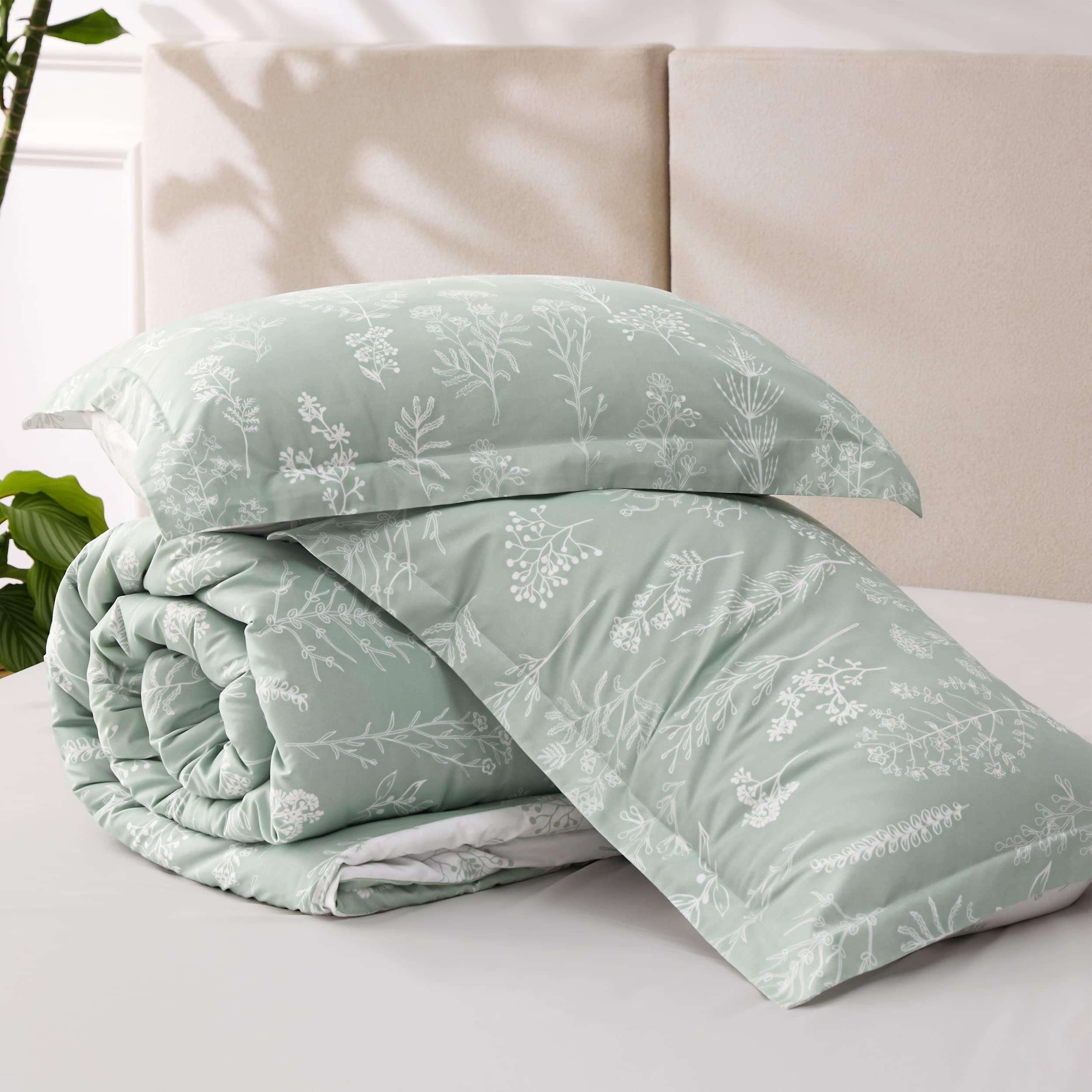 Bedsure Queen Comforter Set - Sage Green Bed Set, 3 Pieces Cute Floral Bedding, 1 Soft Reversible Botanical Flowers Comforter and 2 Pillow Shams - Image 9