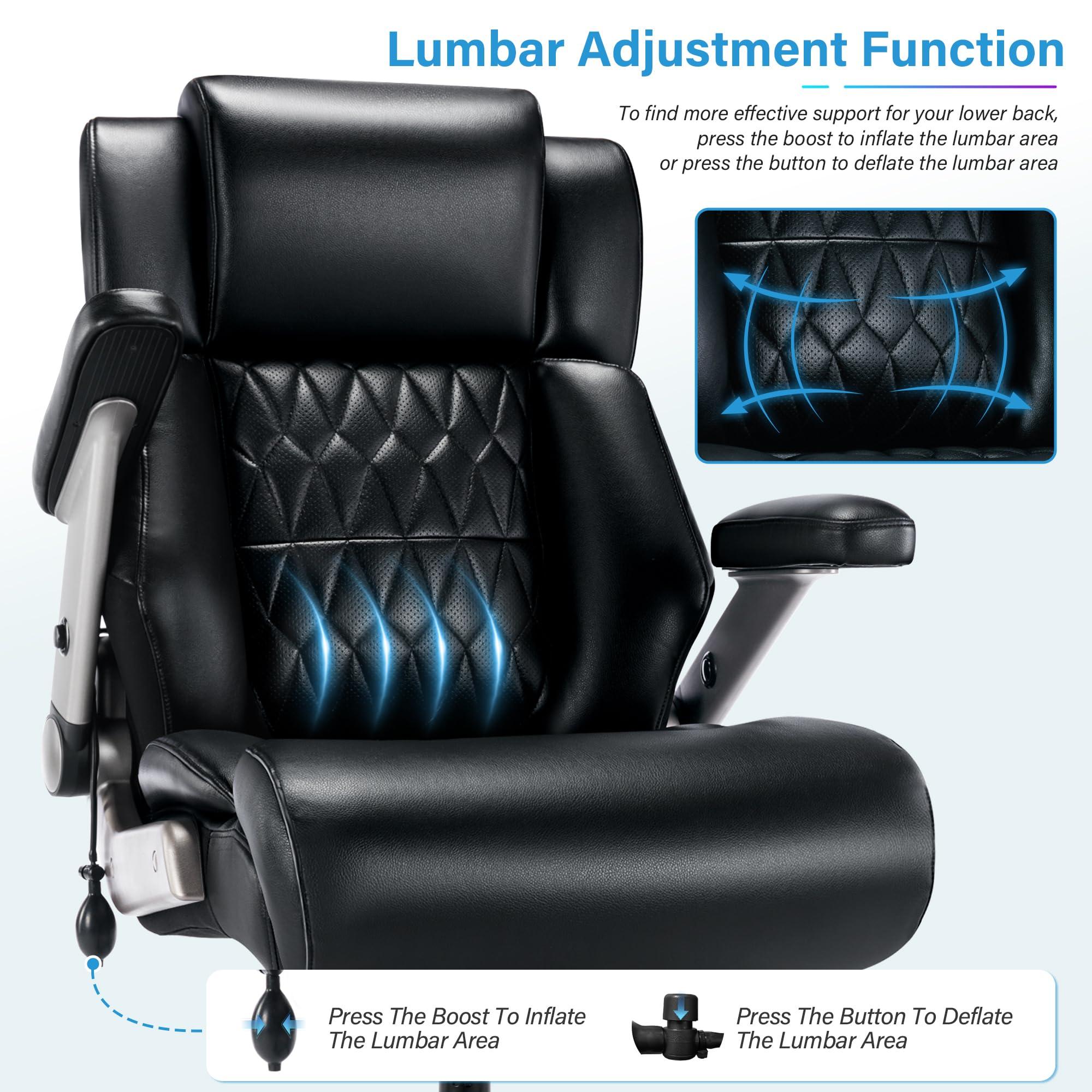 Big and Tall 700lbs Office Chair - Adjustable Lumbar Support 3D Flip Arms Heavy Duty Metal Base&Wheels, High Back Large Executive Computer Desk Chair, Thick Padded Ergonomic Design for Back Pain - Image 5