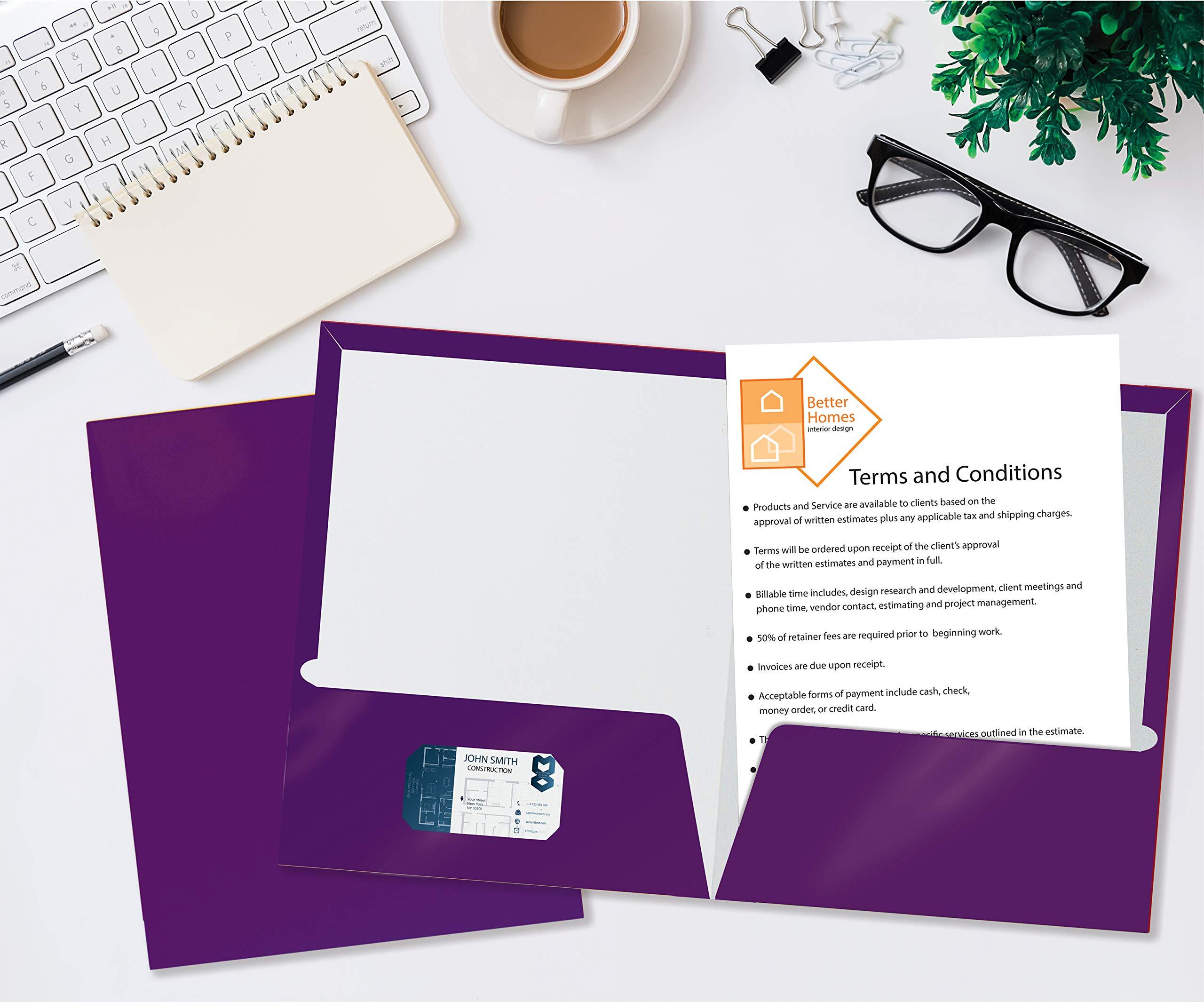 Better Office Products Pocket Glossy Laminated Purple Paper Folders, Letter Size, Box of 25 - Image 4