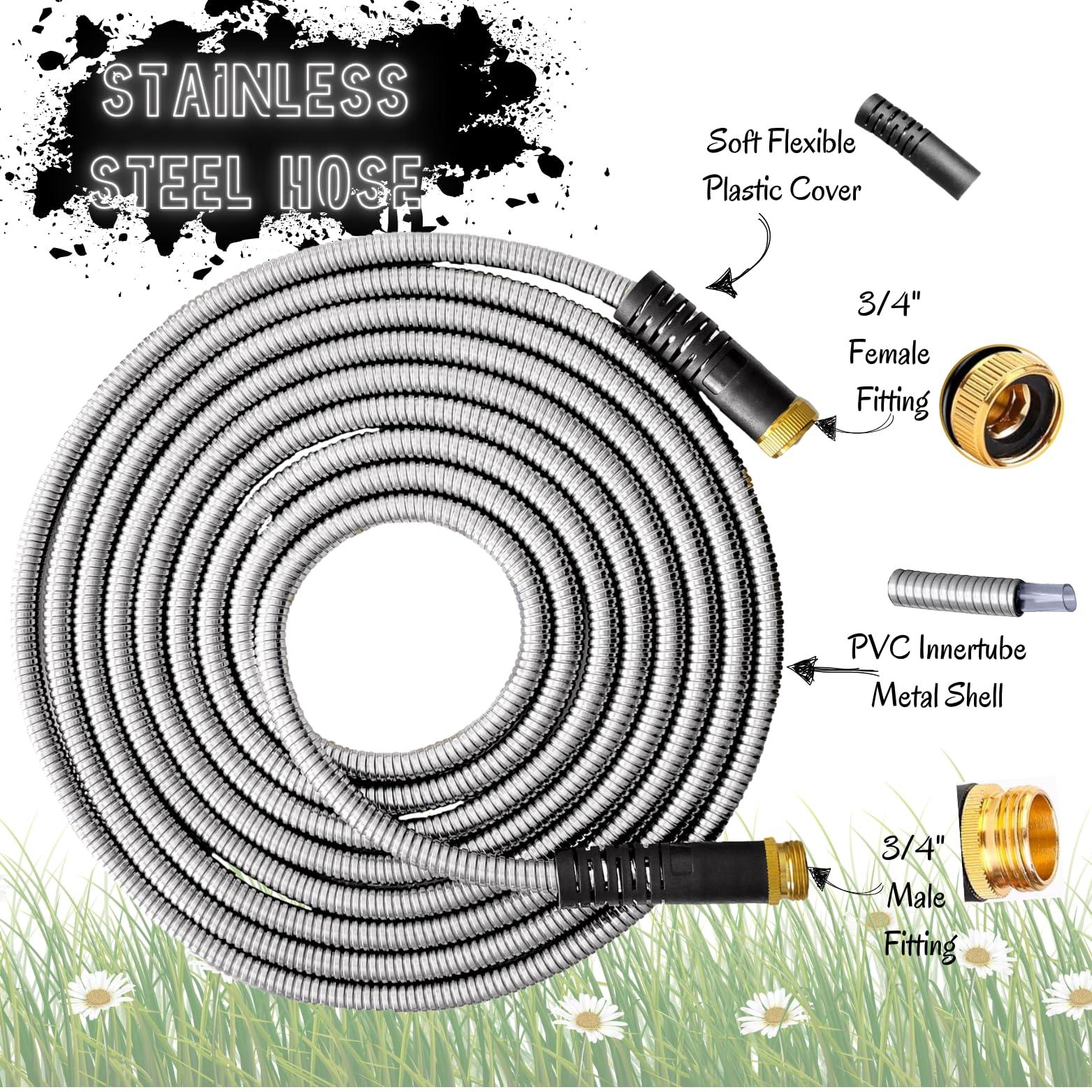 Floral Drip Garden Hose 75 ft- Flexible Light Weight Metal Water Hose (8.25 lbs). Non Expandable, No Kink, Pet and Rust Proof Hose. For Outdoor Use. Manguera Para Jardin. BONUS 10-way Spray Nozzle - Image 4