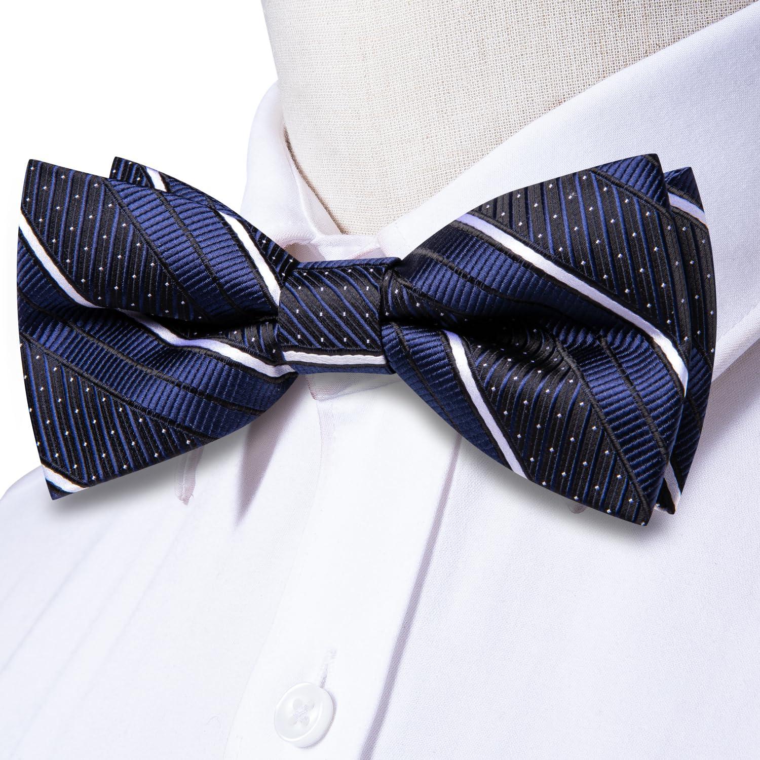 Dubulle Mens Paisley Striped Bowtie Set Pre-tied Bowtie for Men and Pocket Square Set Wedding Business - Image 3