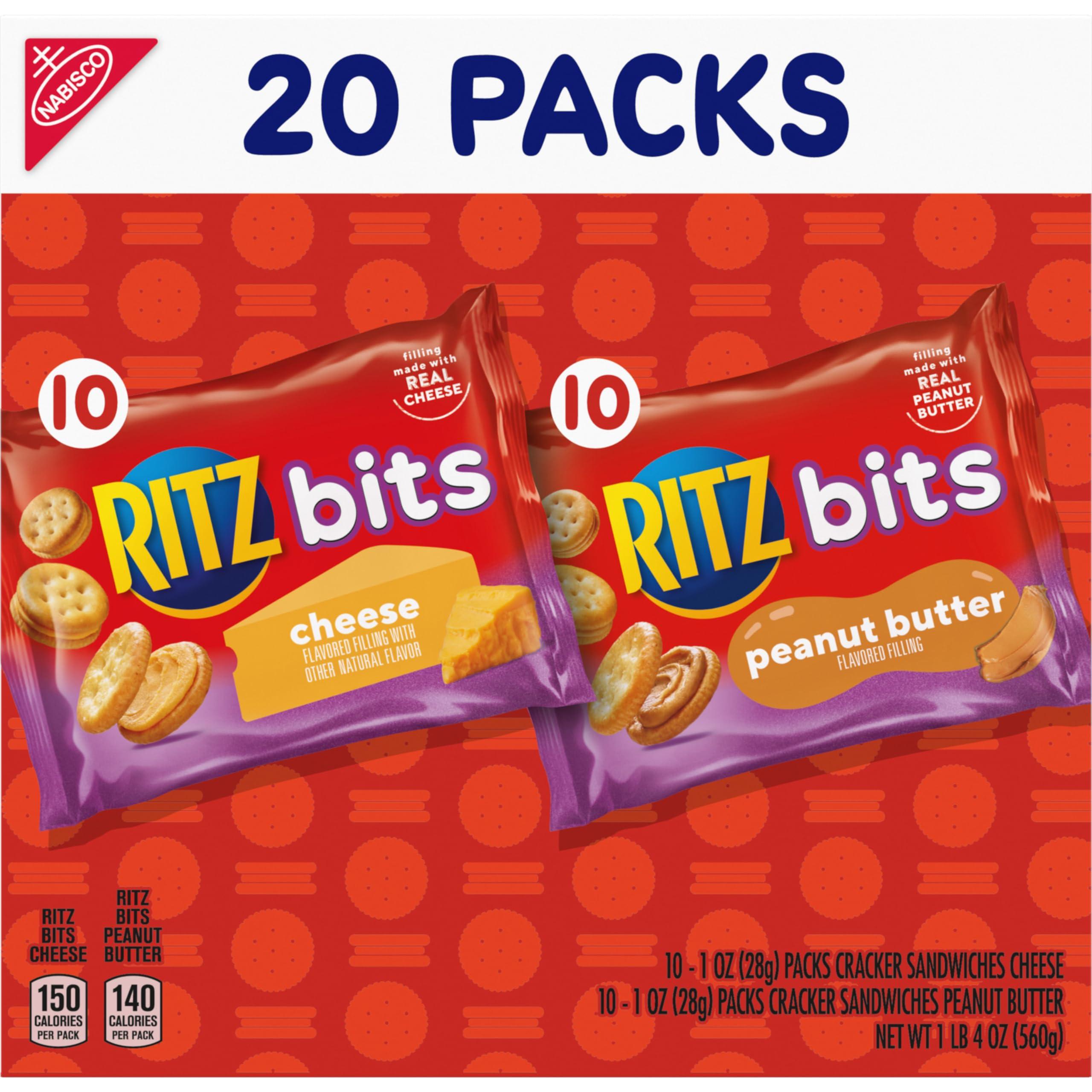 RITZ Bits Cheese and RITZ Bits Peanut Butter Sandwich Crackers Variety Pack, Lunch Snacks, 20 Snack Packs - Image 14