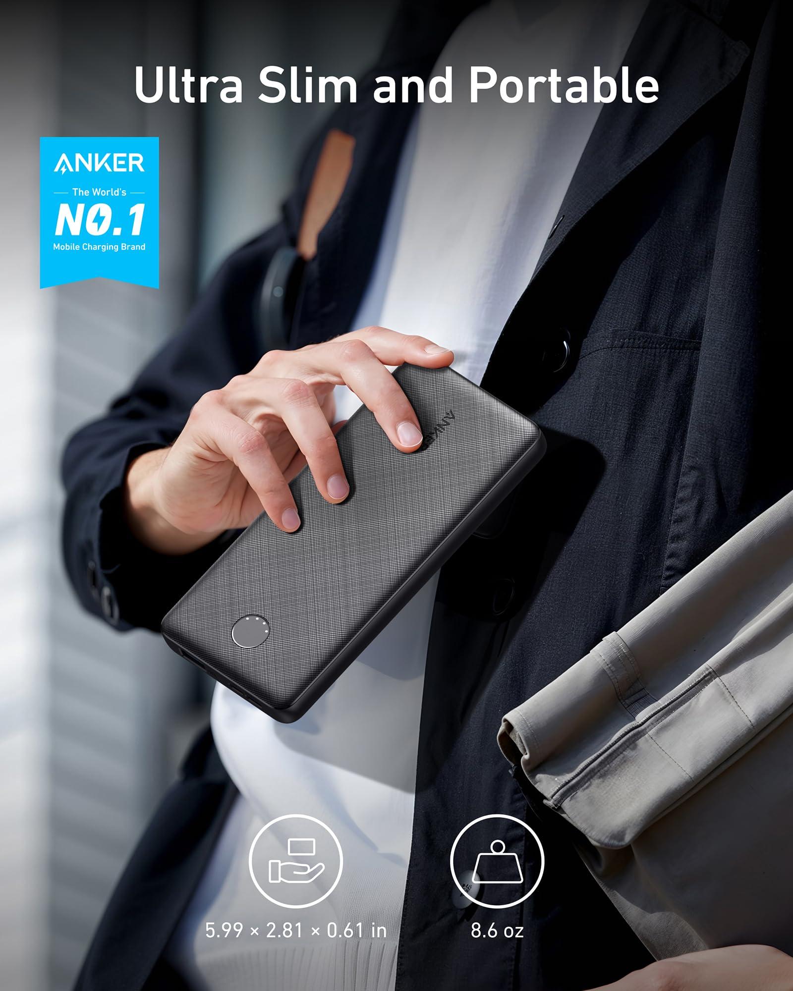 Anker Power Bank(PowerCore 10K),Compact Travel-Ready 10,000mAh Battery Pack with PowerIQ Charging Technology,5V/3A High-Speed Charging for iPhone,iPad,and More (USB-C Input and Output（Black），1pack) - Image 2