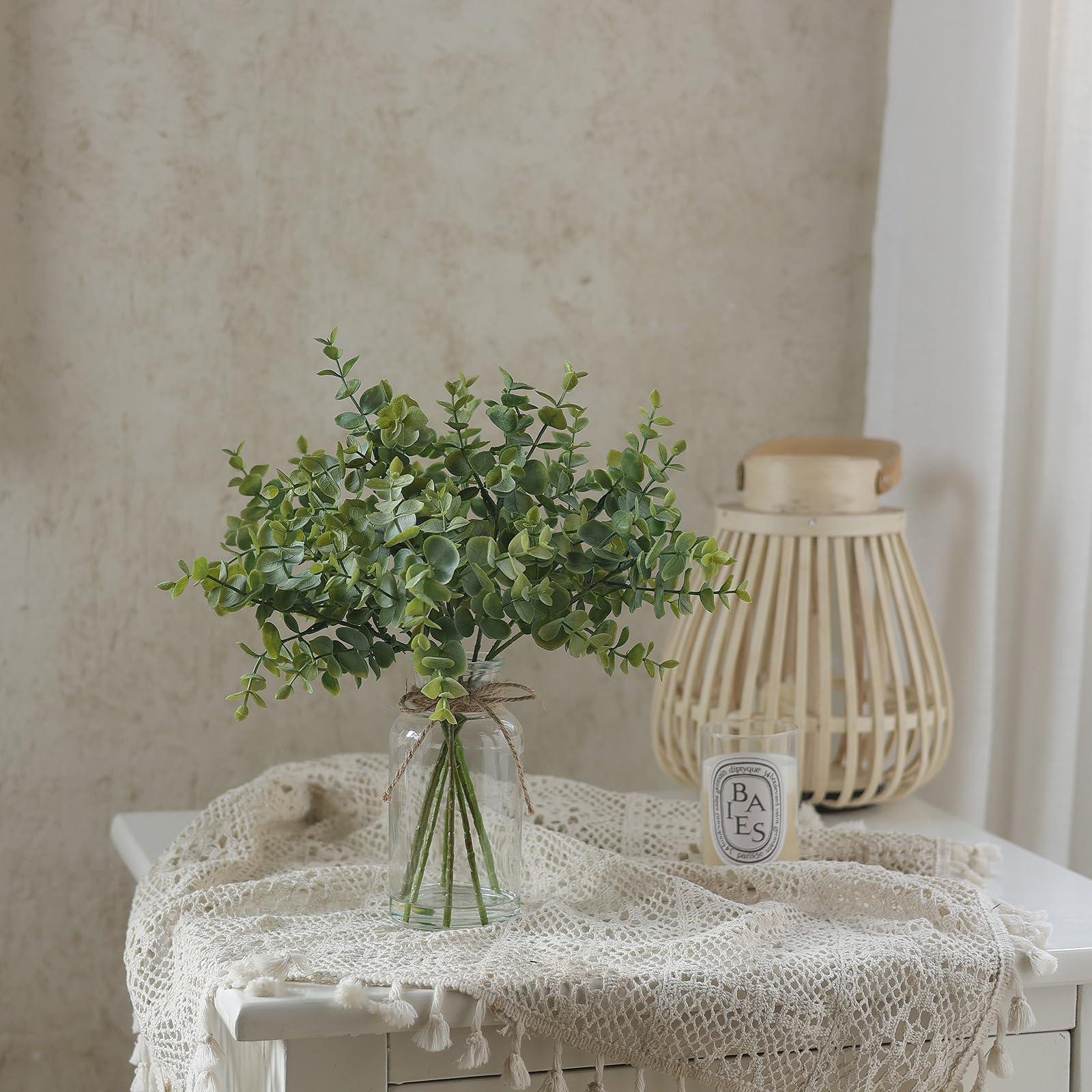 Zheart Fake Eucalyptus Stems in Glass Vase with Faux Water,14" Artificial Plants Eucalyptus Leaves for Shelf Desk Bathroom Farmhouse Room Coffee Table Home Decor (Sage Green) - Image 7