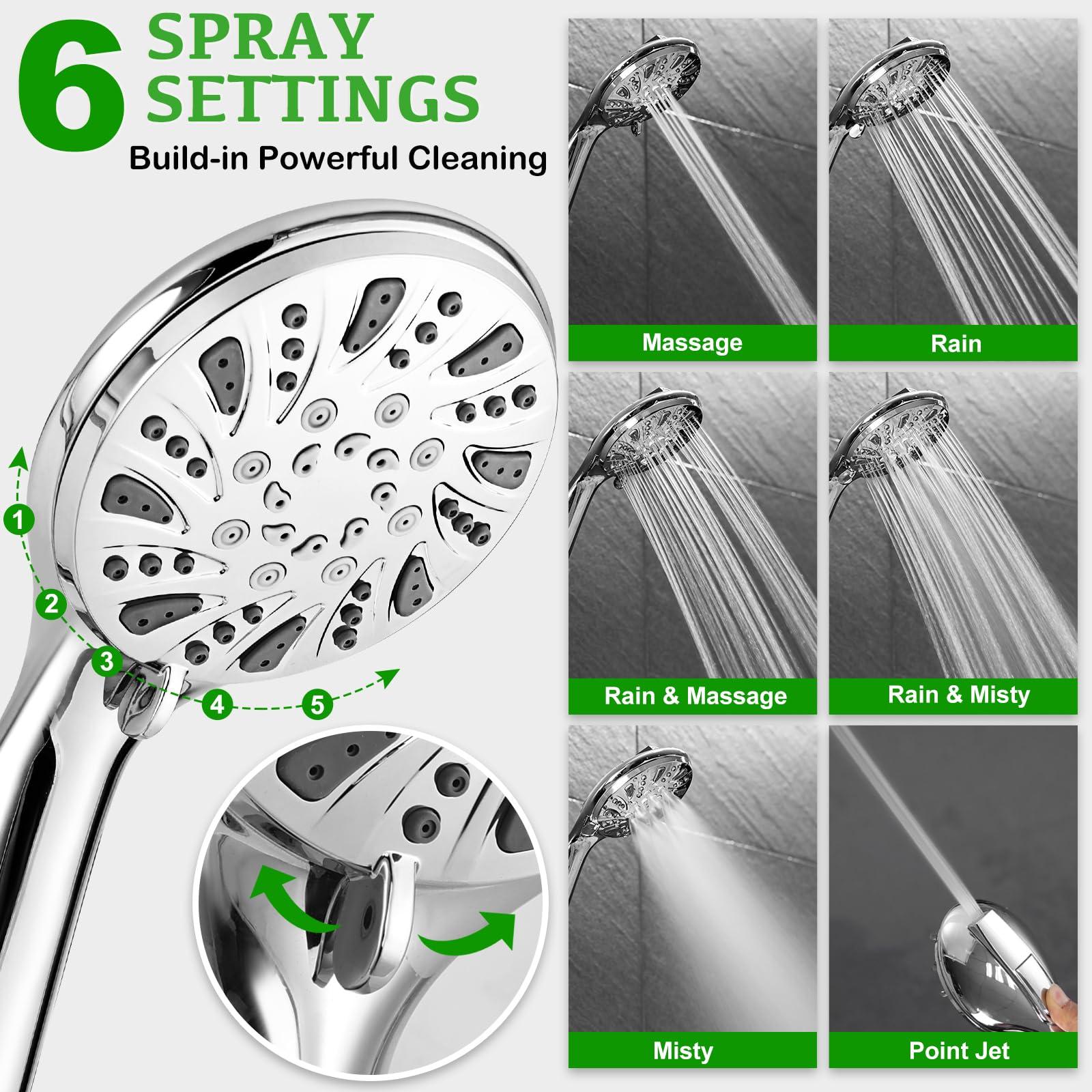 High Pressure Shower Head with Handheld - OHDAY® 6-Mode Powerful Showerhead with 70'' Stainless Steel Hose, Adjustable Bracket and Built-in Power Wash to Clean Tub Tile Pets Bathroom Corner - Image 3