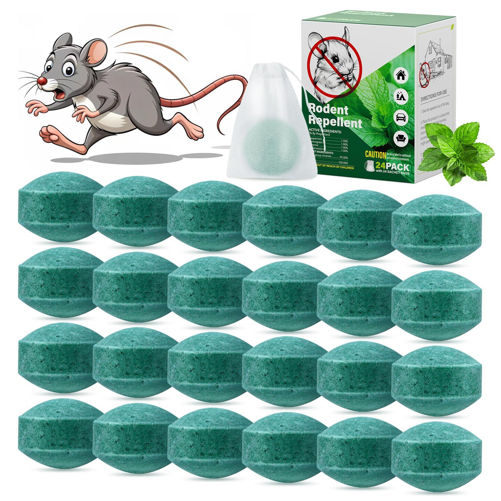 Mouse Repellent for Indoor and Outdoor, 24 Pack Peppermint Mice Repellent Effective Against Mouse Rats and Other Pests, Rat Repellent for House, Garden Camper, Yard, Car, Carage and RV