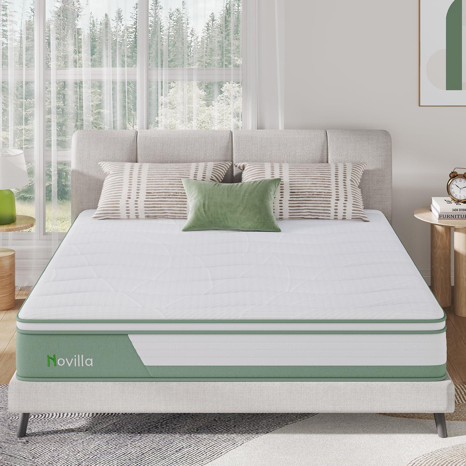 Novilla Hybrid Queen Mattress, 10 Inch 5-Zone Mattress with Gel Memory Foam for Motion Isolation & Durable Support, Midume Firm Mattress Queen in A Box