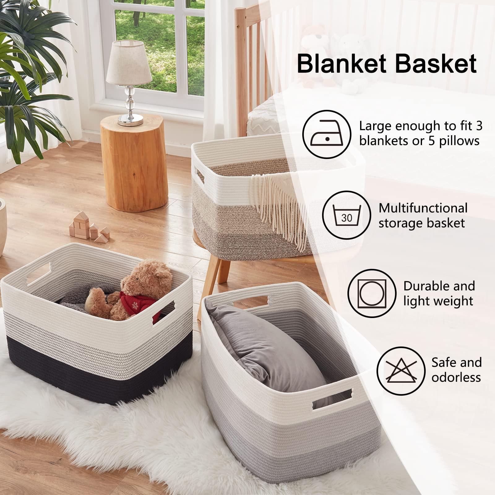 OIAHOMY Large Blanket Basket, 22”x17”x12” Rectangle Woven Baskets, Nursery Blanket Storage Living Room, Toy Storage With Handle, Large Baskets for Organizing-Gradient Yellow - Image 6