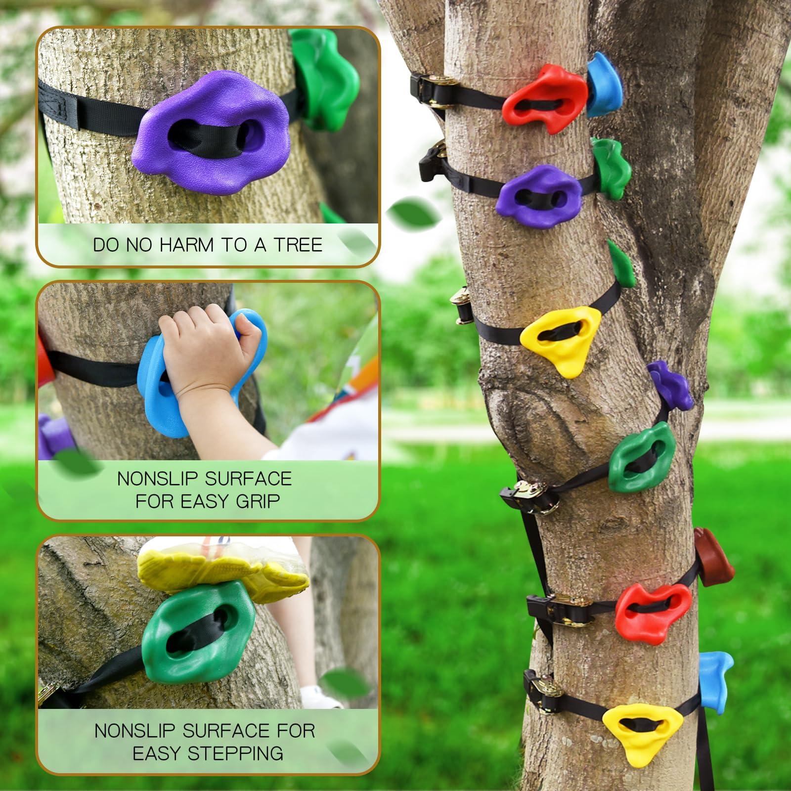 TOPNEW 12 Ninja Tree Climbing Holds for Kids Climber, Adult Climbing Rocks with 6 Ratchet Straps for Outdoor Ninja Warrior Obstacle Course Training - Image 4