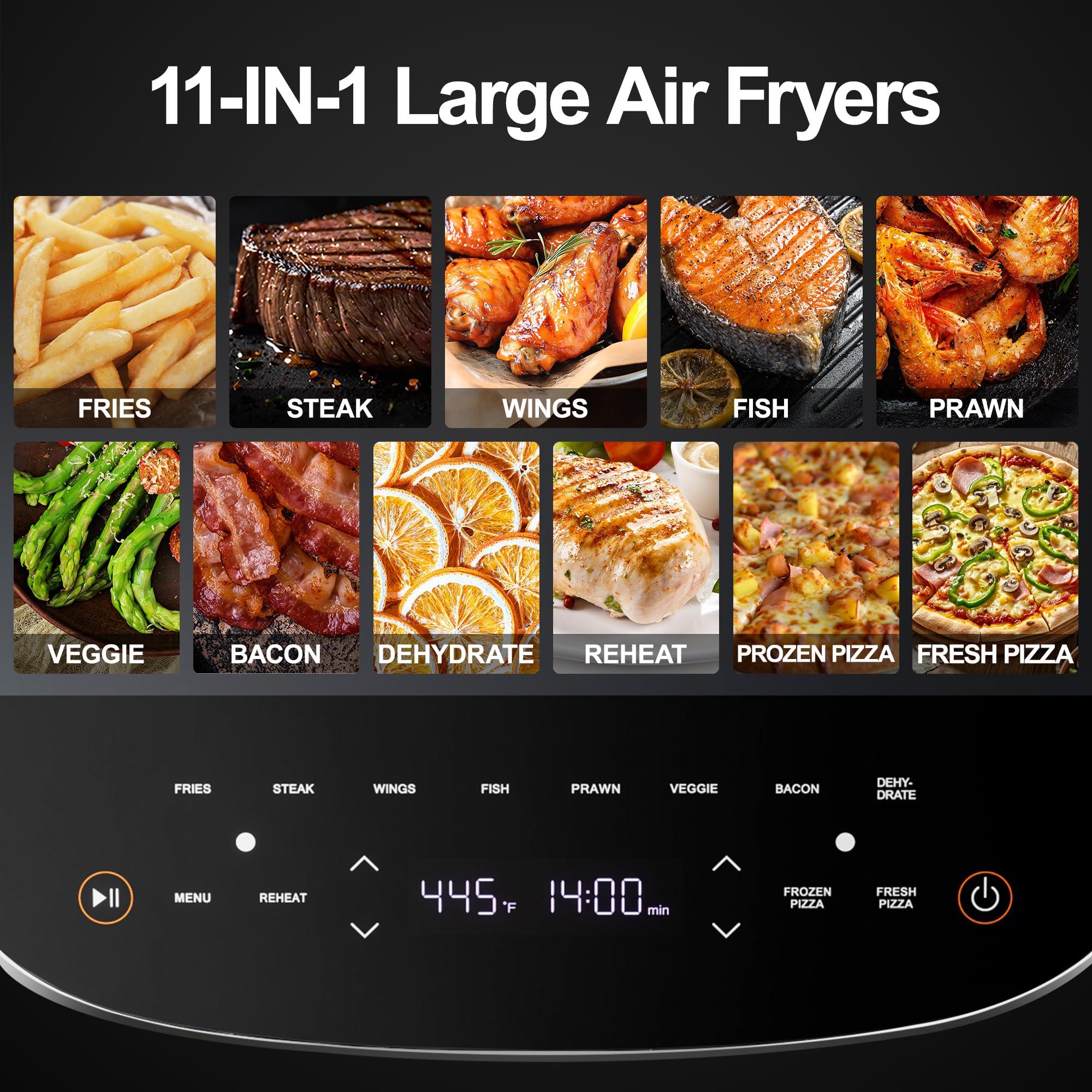 EDENPEER Extra Large Air Fryer,11-IN-1 Airfryer, Non Toxic, Max Crisp, Air Fry, Air Roast, Reheat, Dehydrate, Max Crisp Technology with 450F, 6QT Up to 33 Chicken Wings Capacity - Image 4