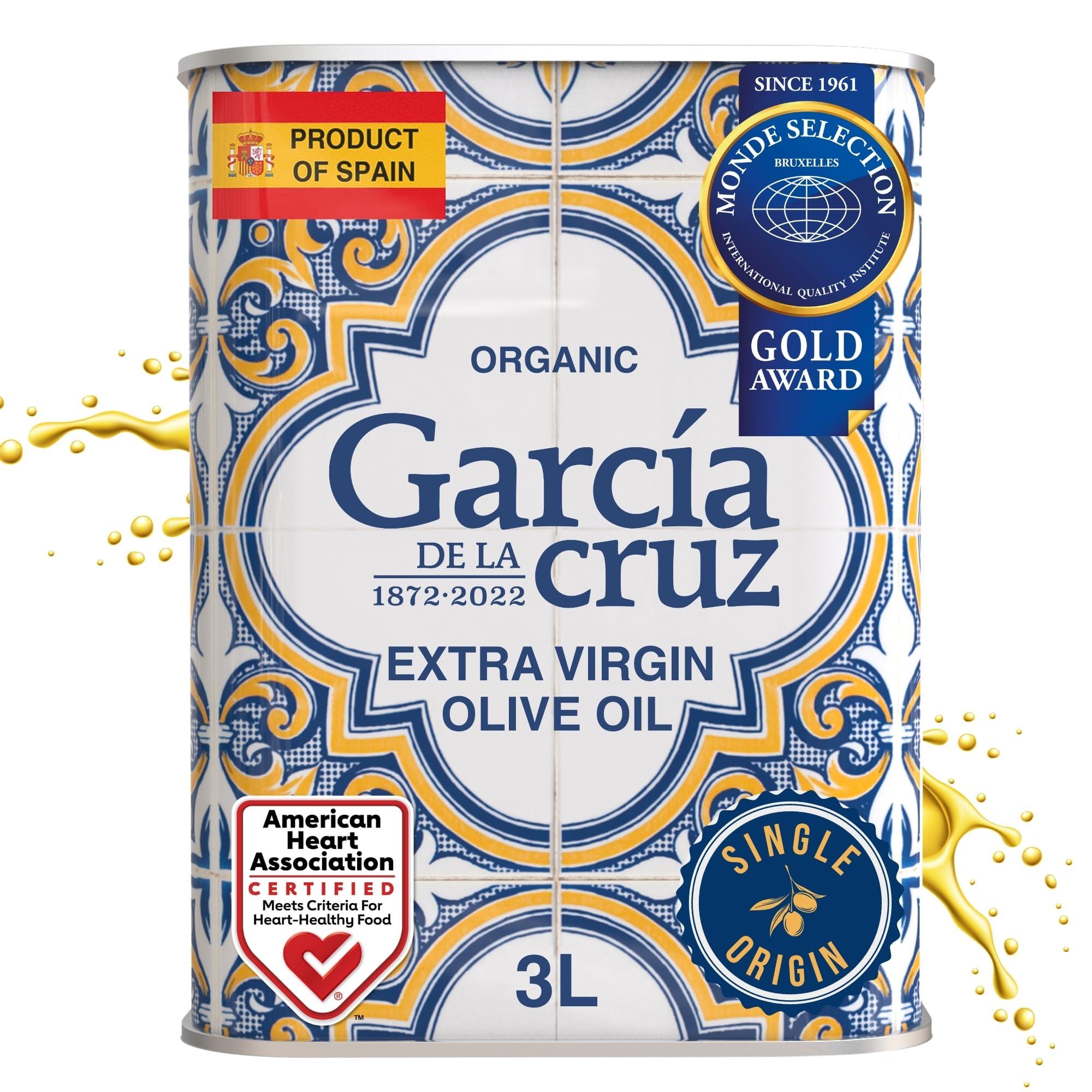 GARCÍA DE LA CRUZ - Organic Extra Virgin Olive Oil, Master Miller Premium Oil, Almond and Tomato Tones, Smooth Body, Sourced in Spain, Montes de Toledo, Bottled in Tins - 3L