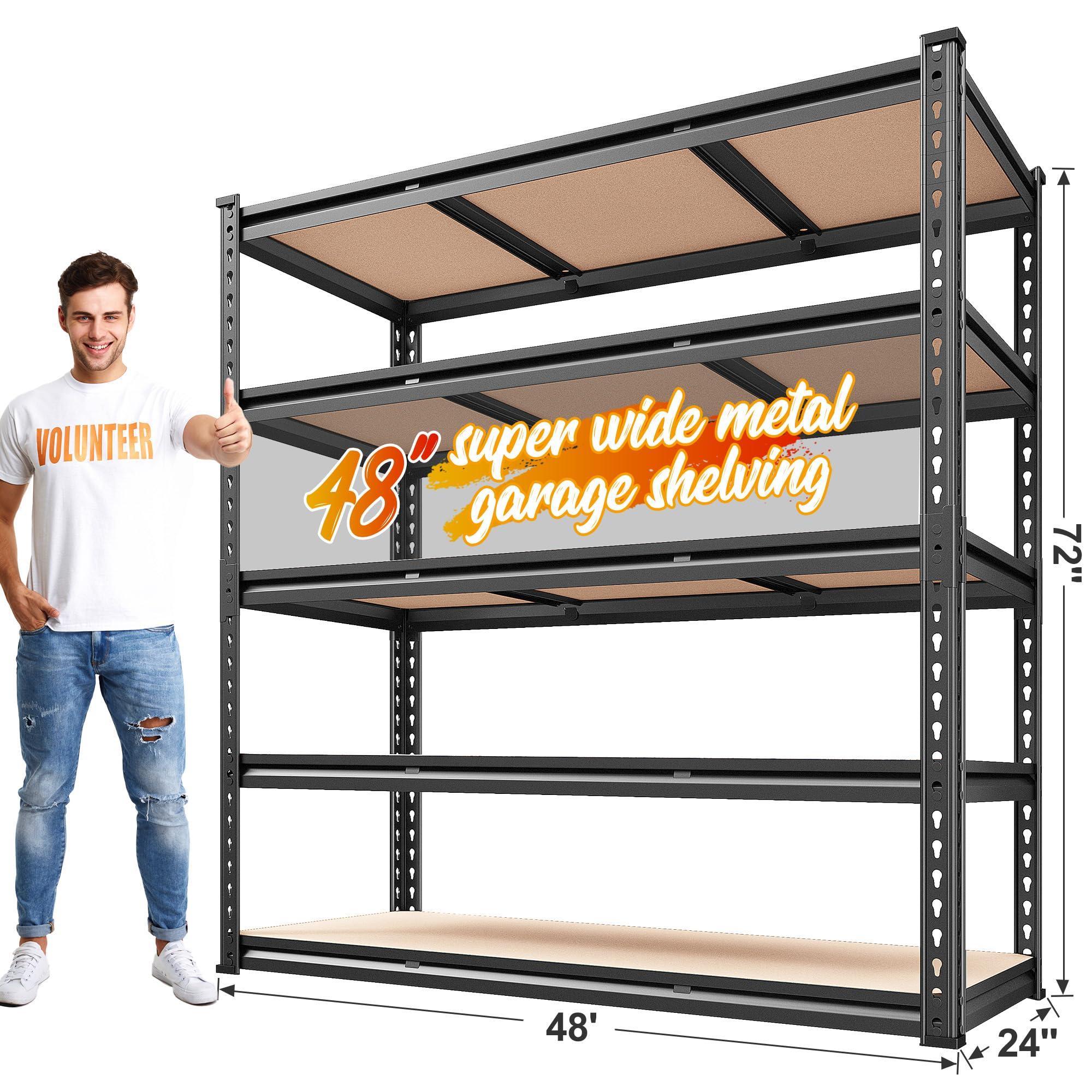 REIBII 48" W Garage Shelving Heavy Duty 3020LBS Storage Shelves 5 Tier Heavy Duty Shelving Adjustable Garage Shelves for Basement, Warehouse, Commercial, Easy Assemble, 48" W x 72" H x 24" D - Image 2